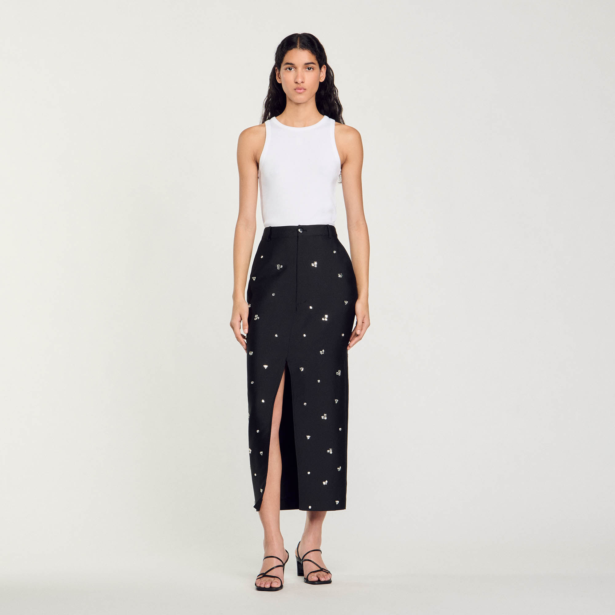 Rhinestone pencil skirt black / gray For Women | Sandro Paris Rhinestone pencil skirt black / gray For Women | Sandro Paris