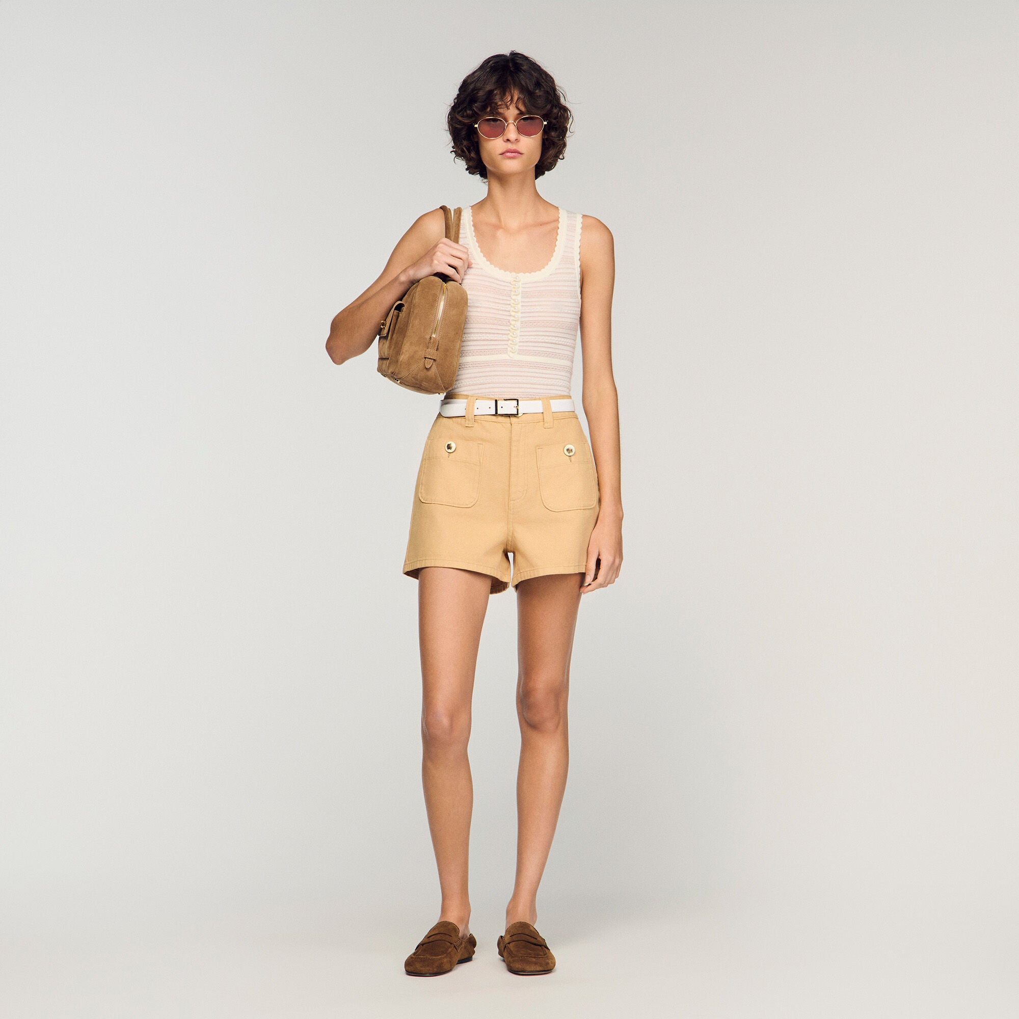 Denim shorts in Beige for Women | Sandro Paris