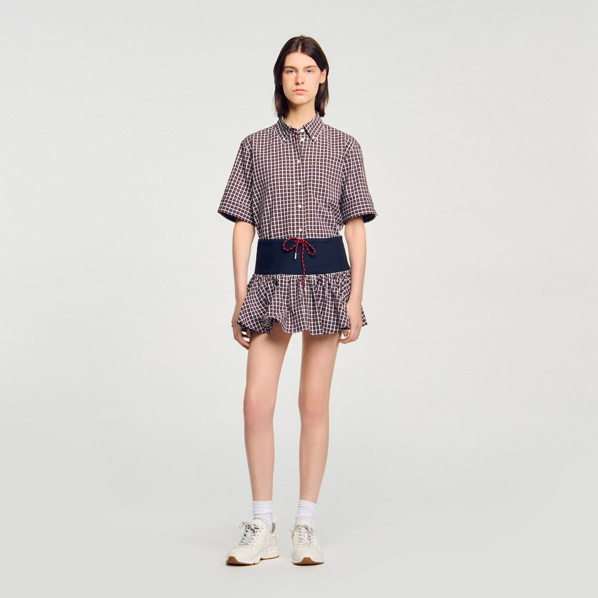 Oversized checkered shirt brown For Women | Sandro Paris
