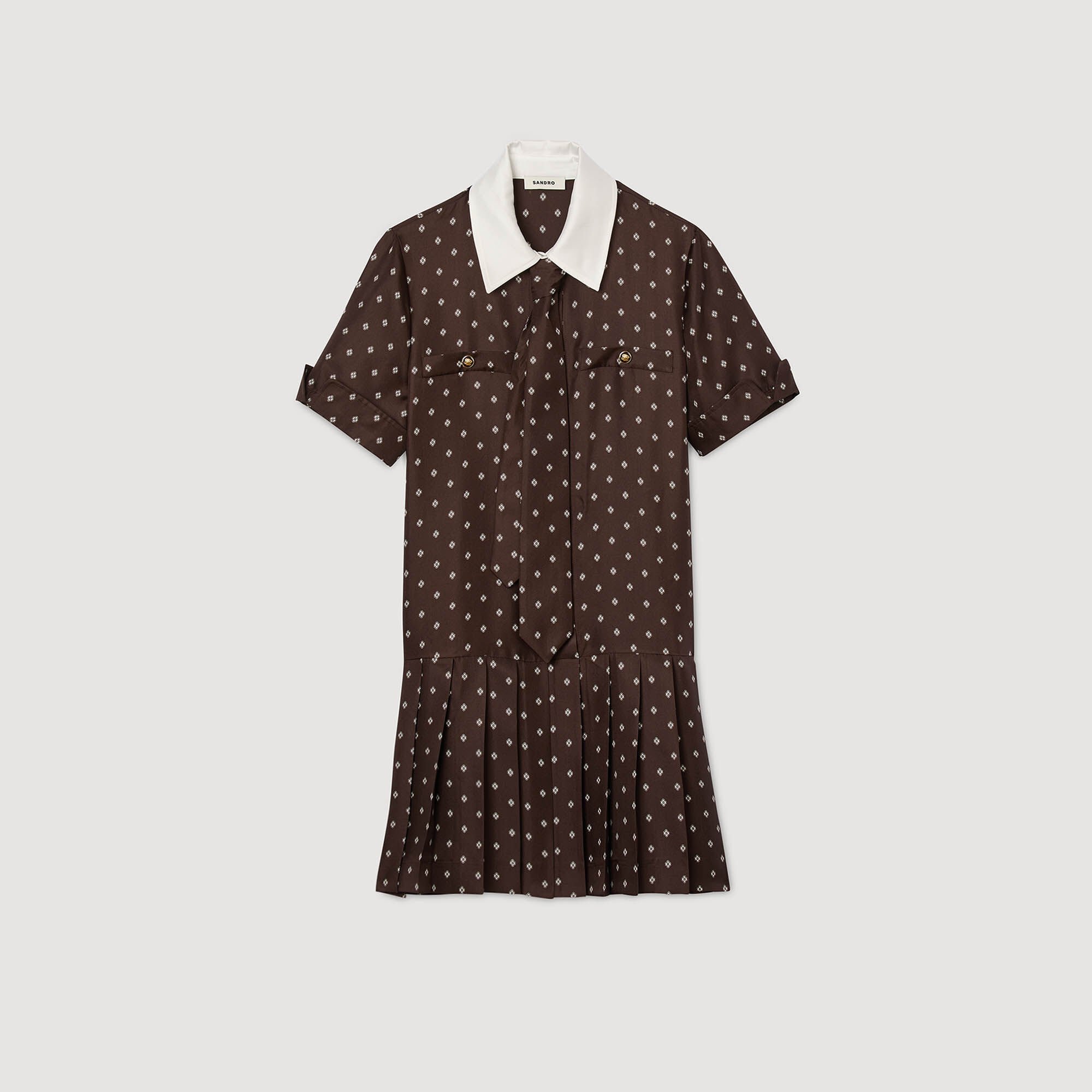 Printed satin-effect mini dress