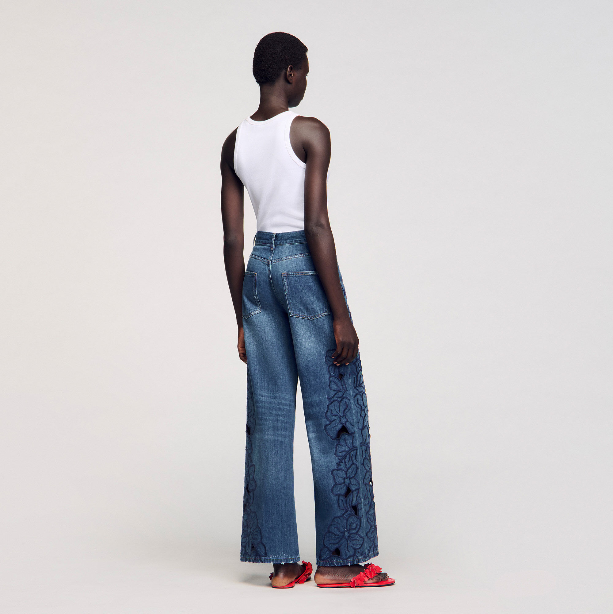 Embroidered jeans blue For Women | Sandro Paris