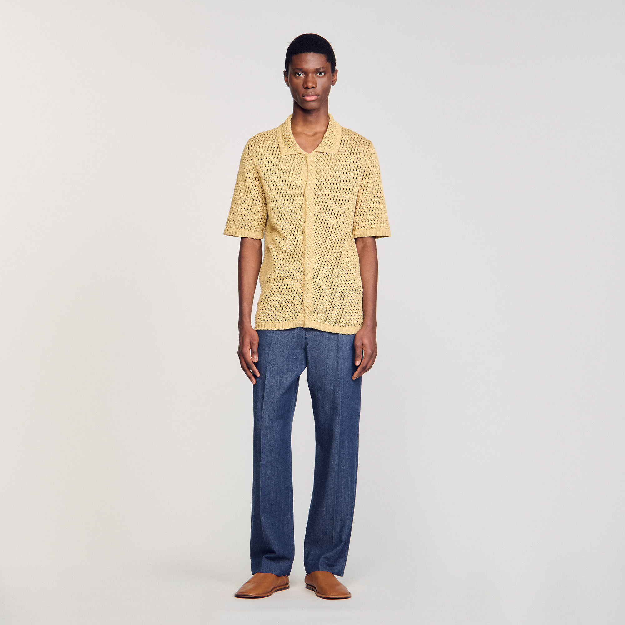 Crochet shirt white / beige for Men | Sandro Paris