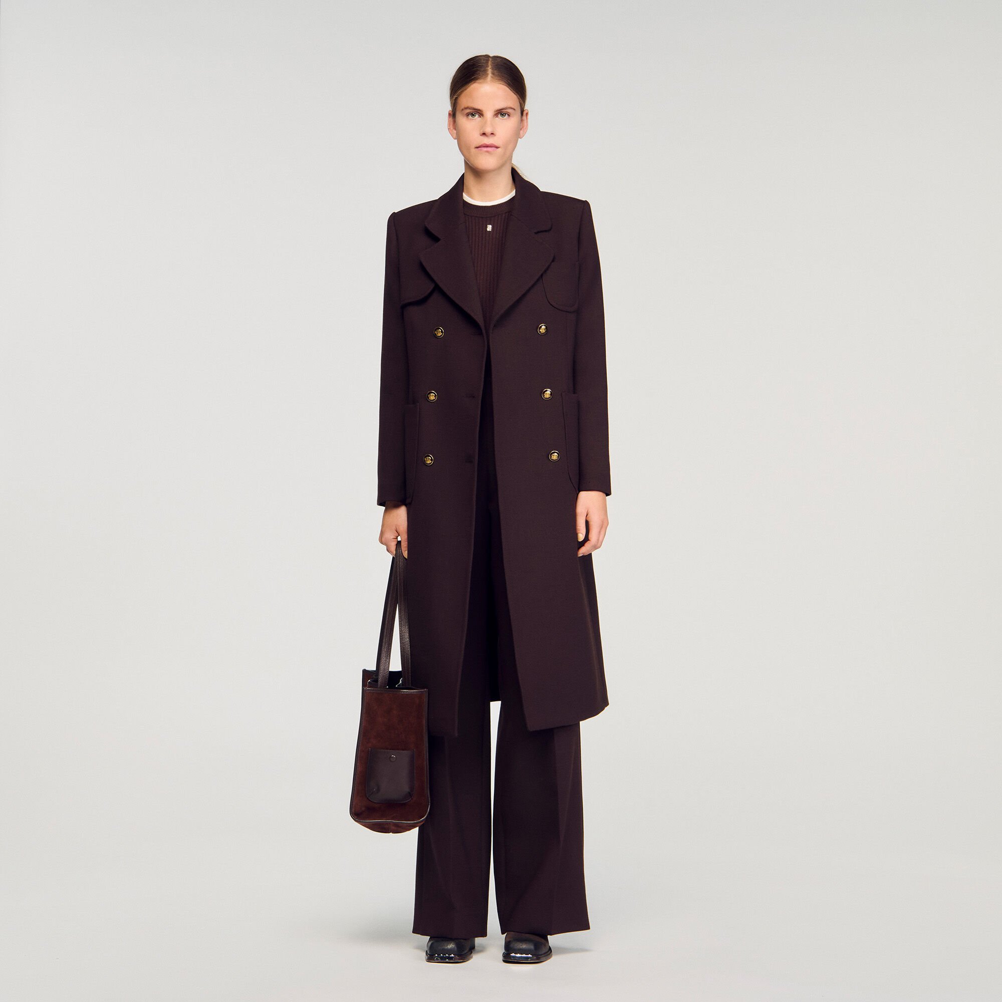 【SANDRO】Trench coat with rhinestone collar 0400000822504_CAMEL?wid=600&