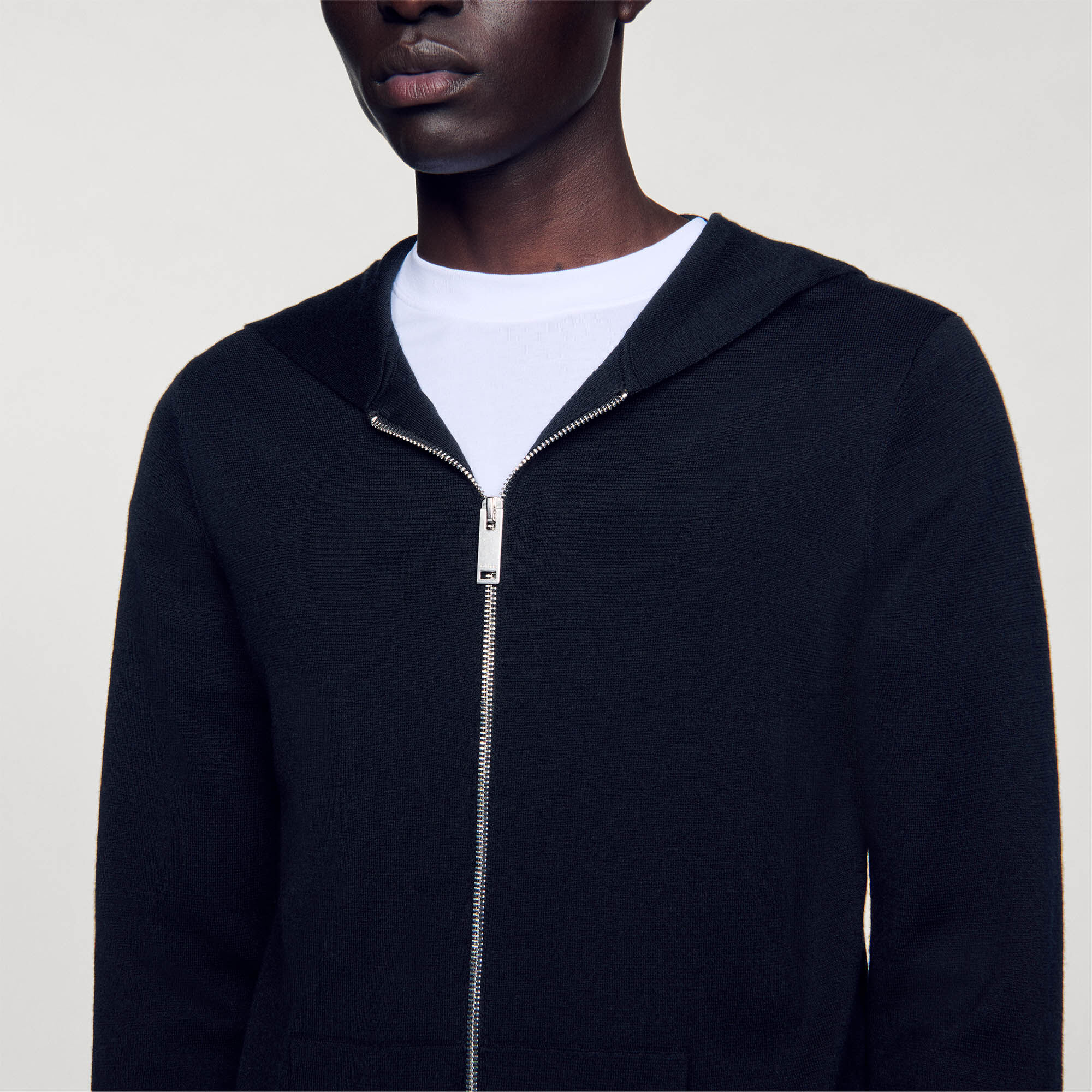Zipped cardigan with hood black / gray for Men | Sandro Paris