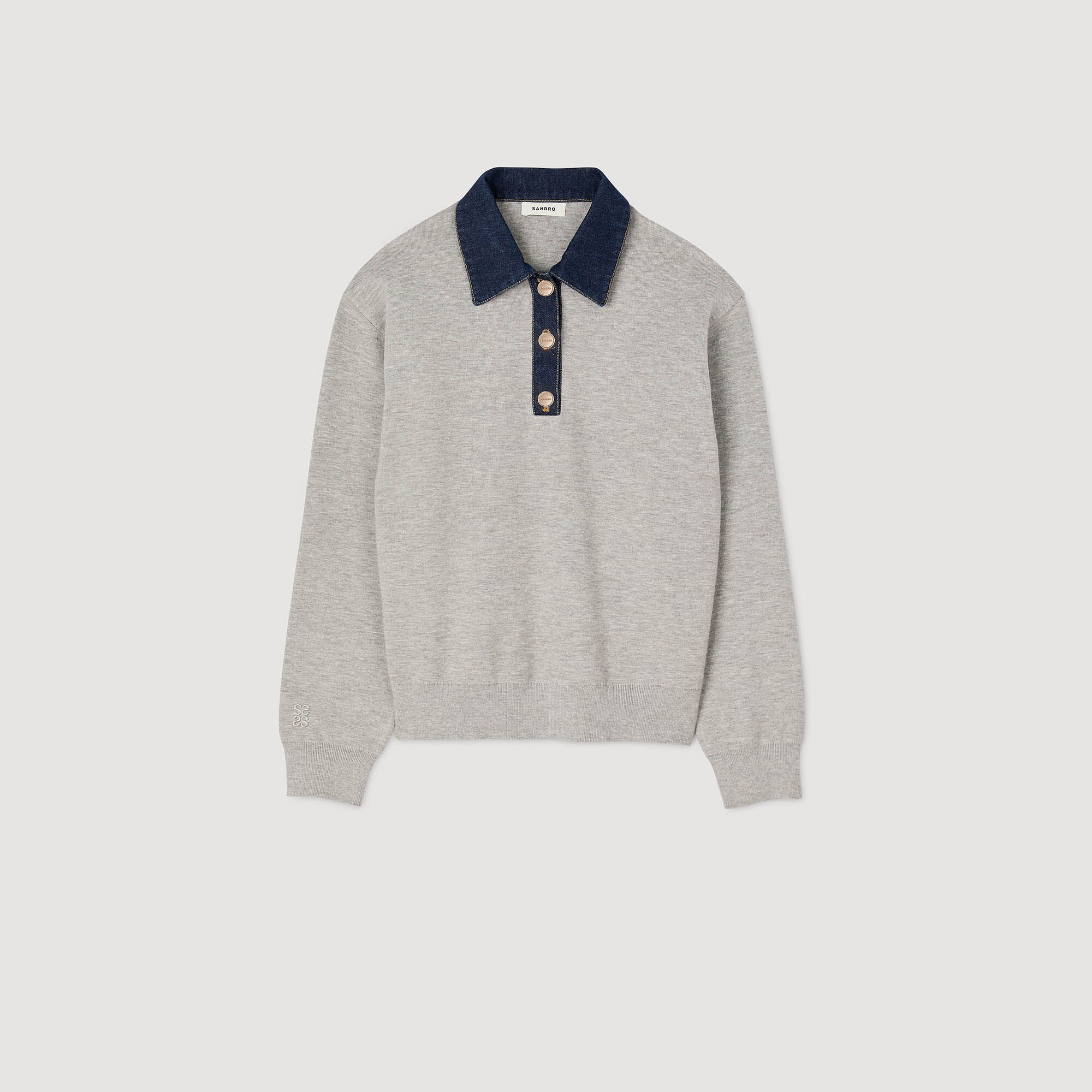 sweater with denim collar
