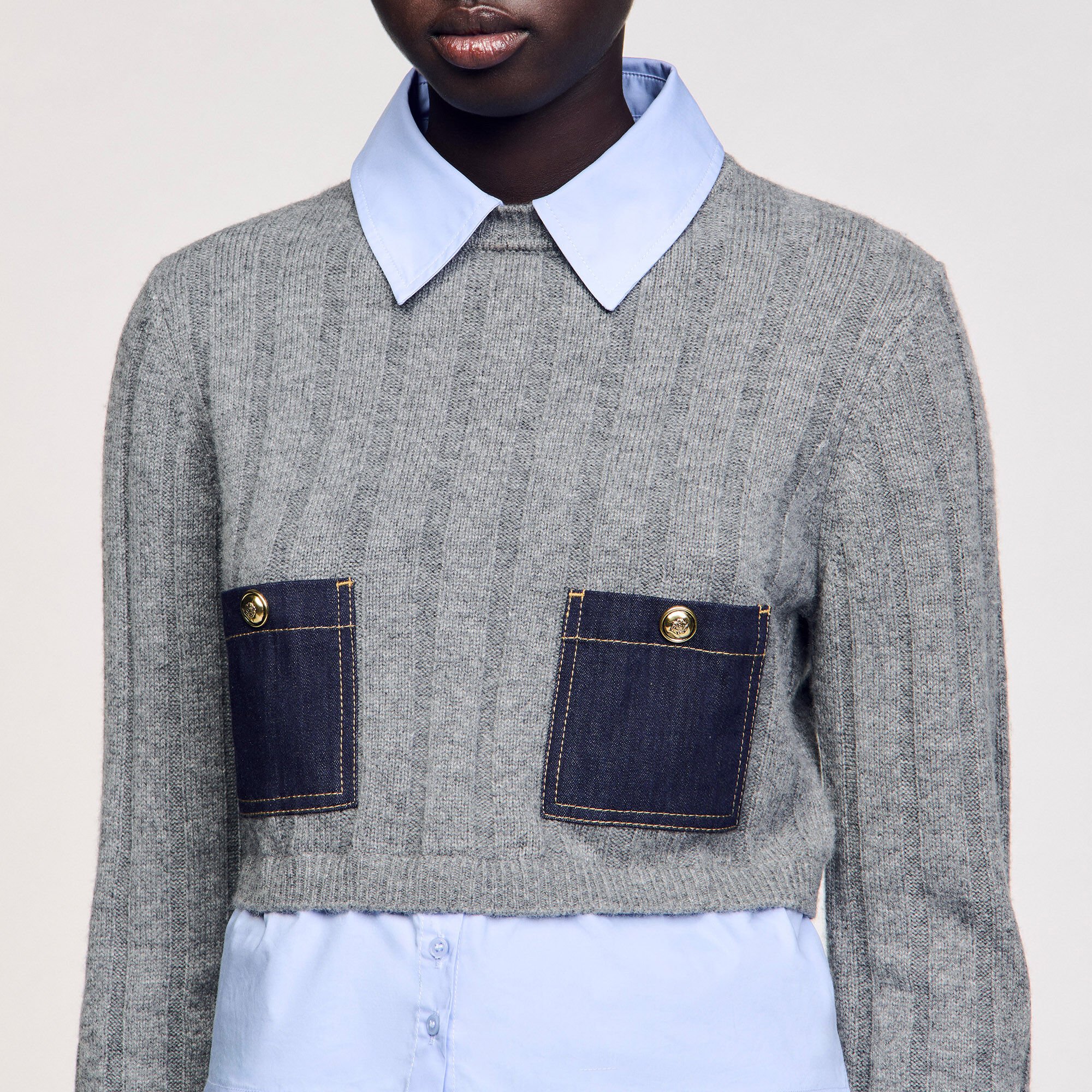 Cropped wool and cashmere sweater