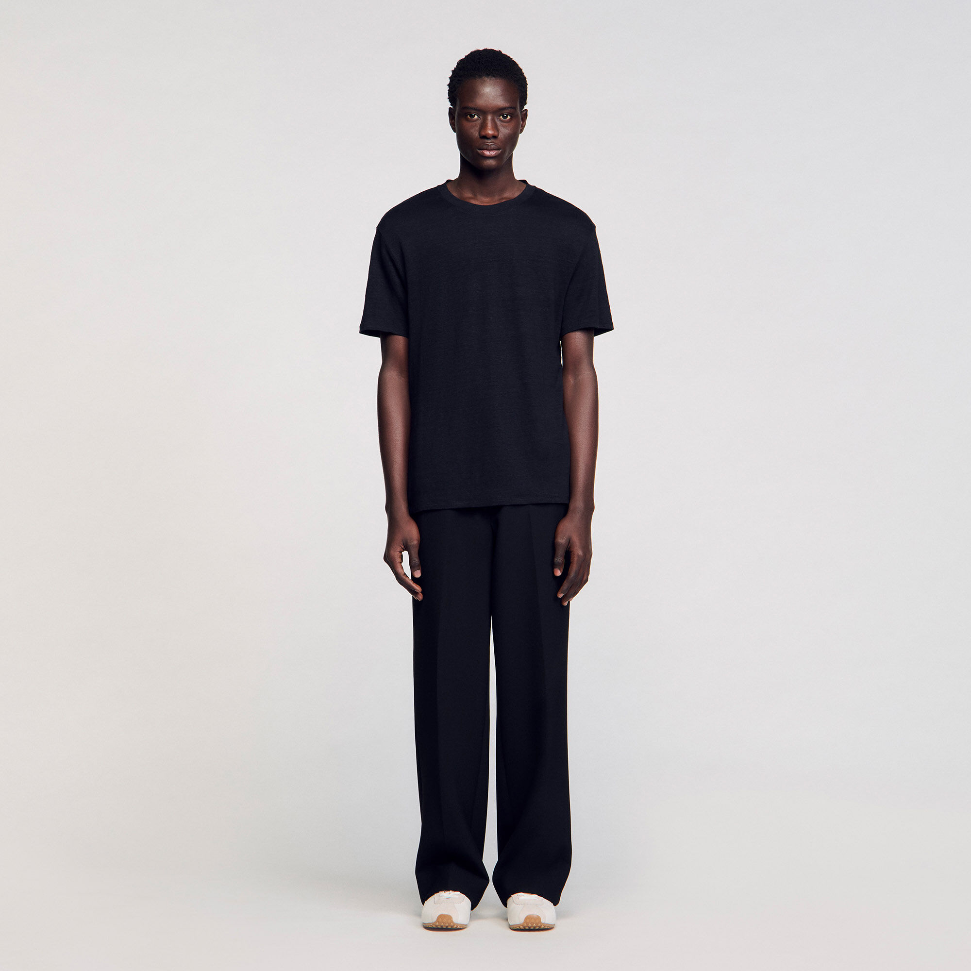 SANDRO 売れ筋商品|||サンドロ Tシャツ トップス レディース T-shirts Black Certified linen T-shirt black / gray for Men | Sandro Paris