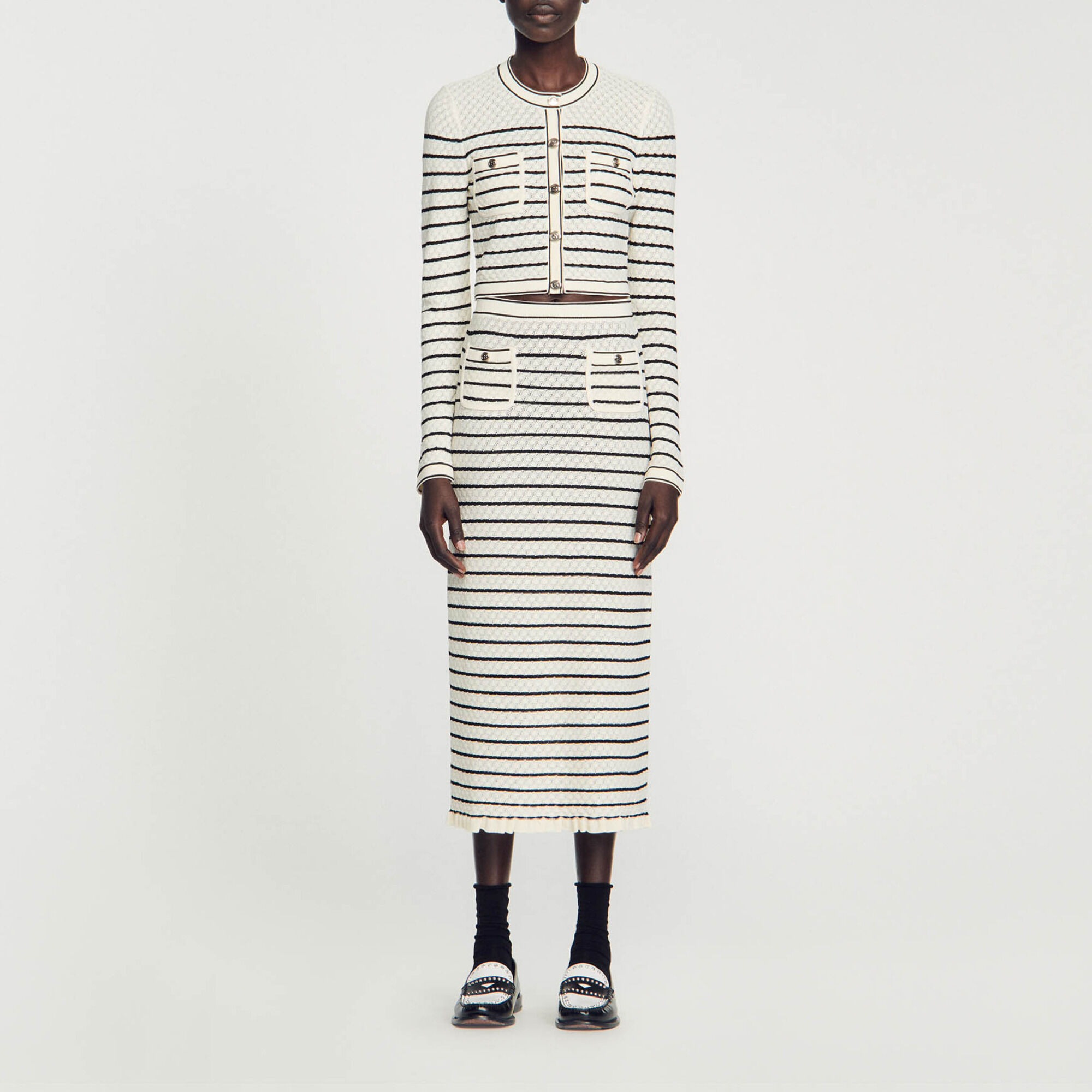 Striped knit midi skirt