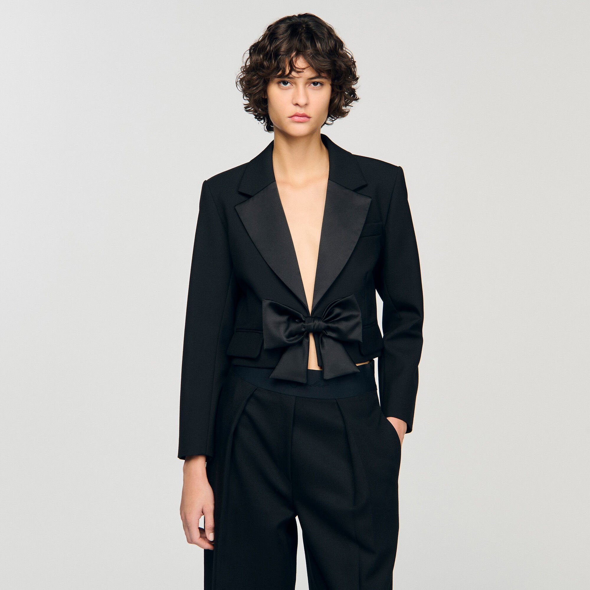 Short satin bow jacket