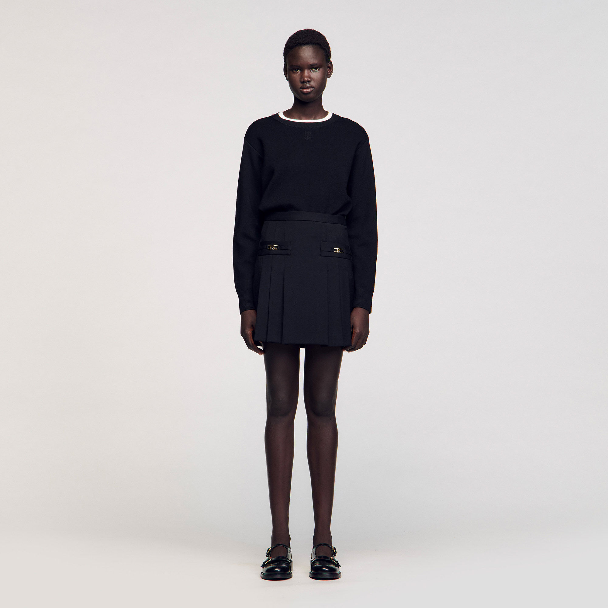 Mini skirt with stitched pleats black / gray For Women
