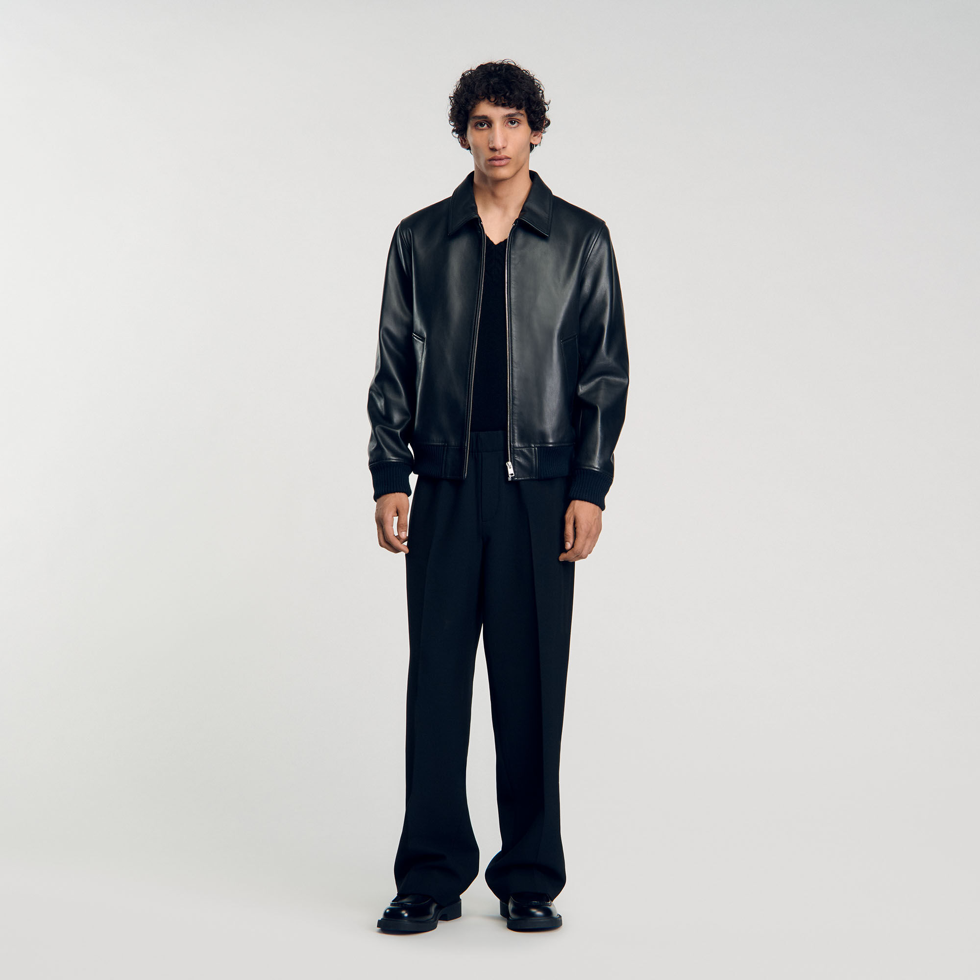 Plain leather jacket black / gray for Men | Sandro Paris