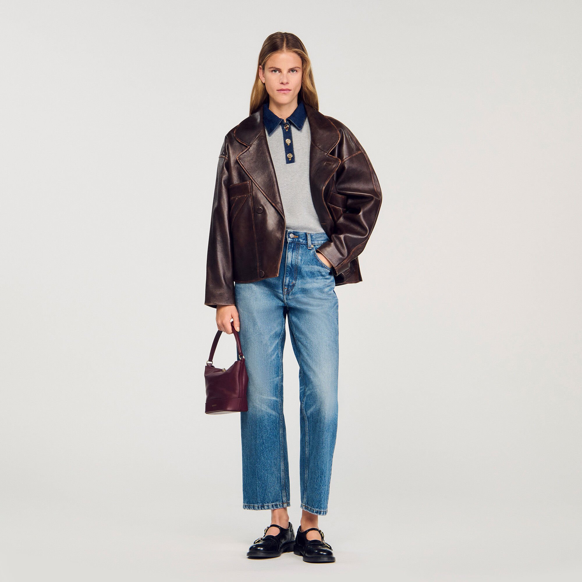 sweater with denim collar