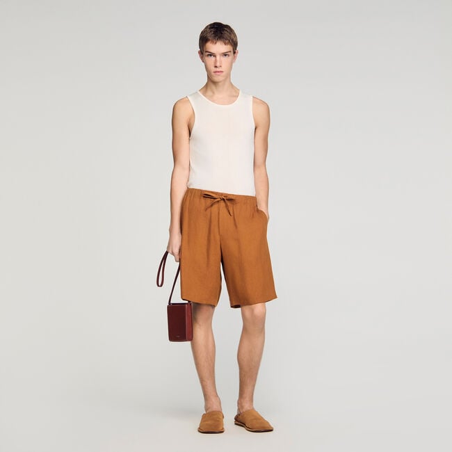 Elastic waist linen shorts