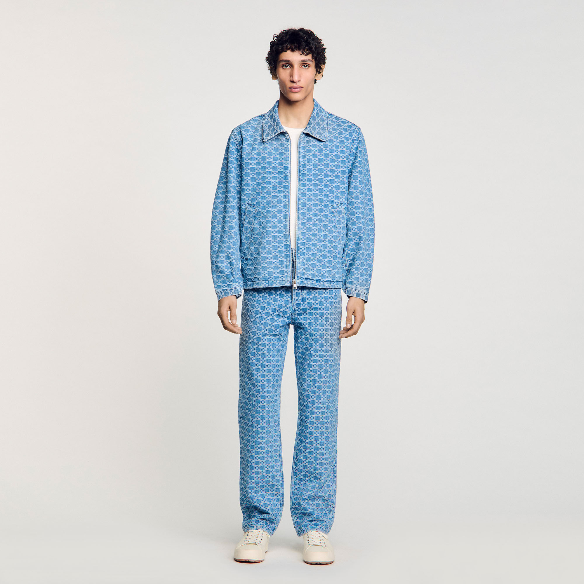 sandro paris  コート Square cross denim jacket for Men | Sandro Paris
