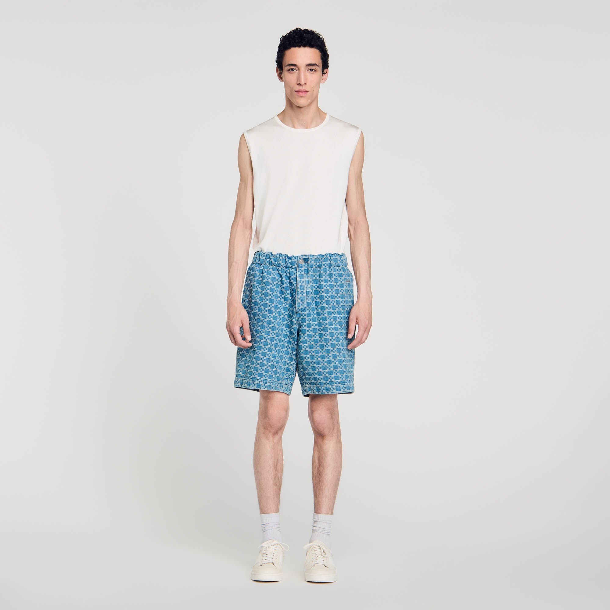 Square cross denim Bermuda shorts