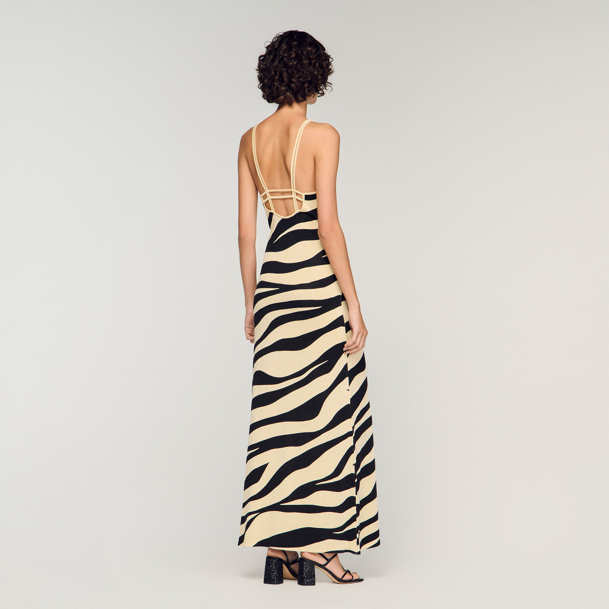 Sandro Paris サロンド パール装飾　ニットワンピース ブラック　黒 Fancy knit maxi dress black / gray For Women | Sandro Paris