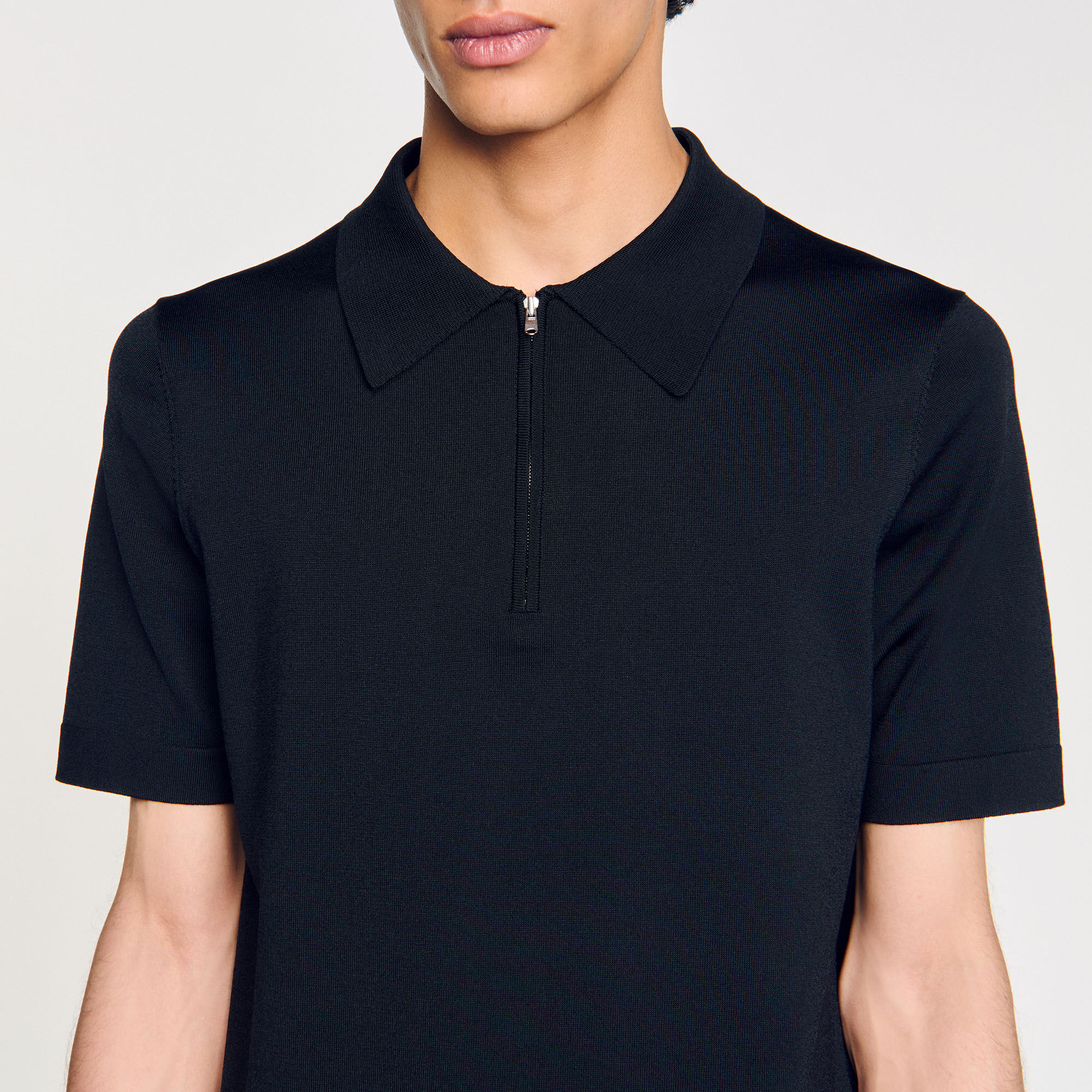 Knitted polo shirt with zip collar black / gray for Men