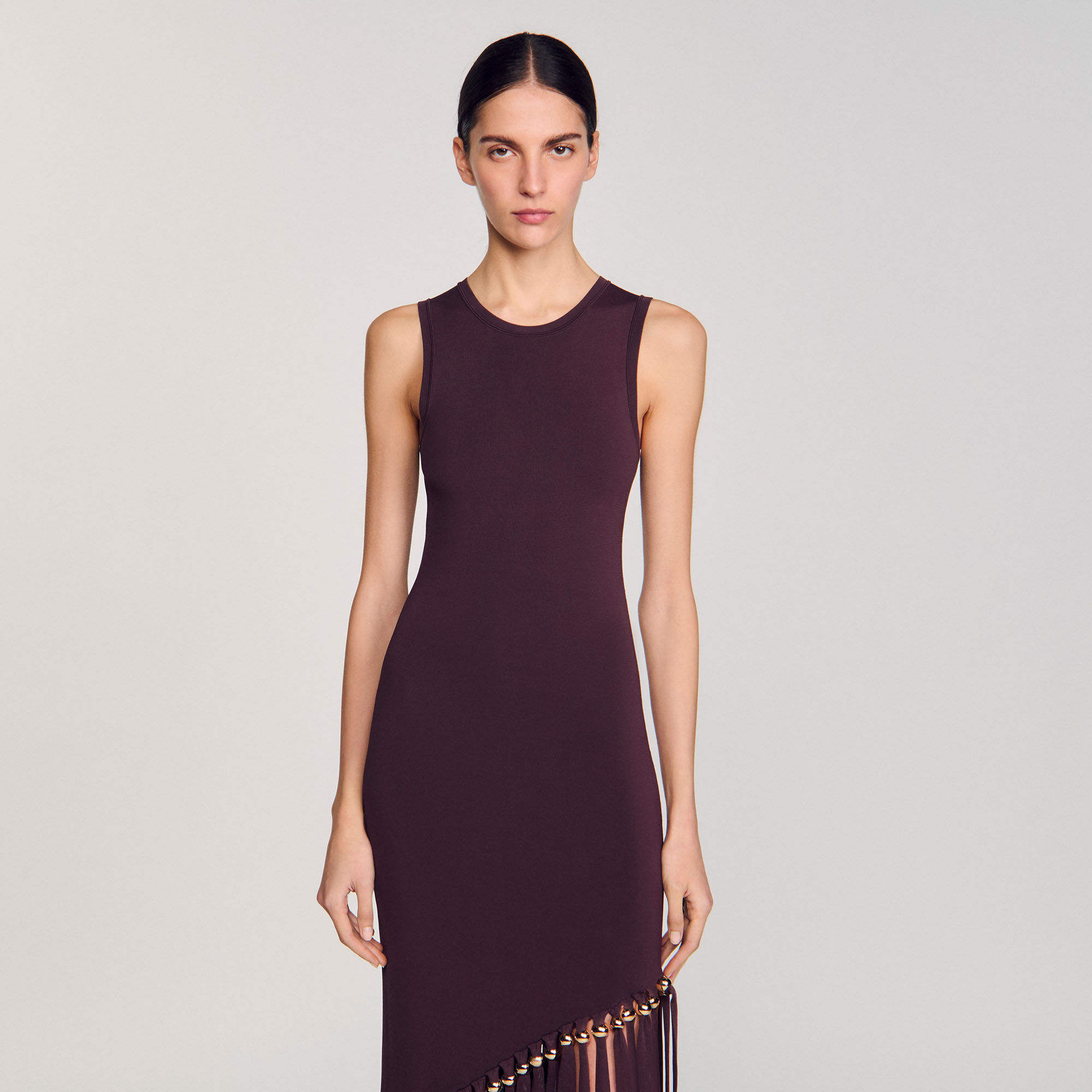 Fringed and beaded maxi dress brown For Women | Sandro Paris