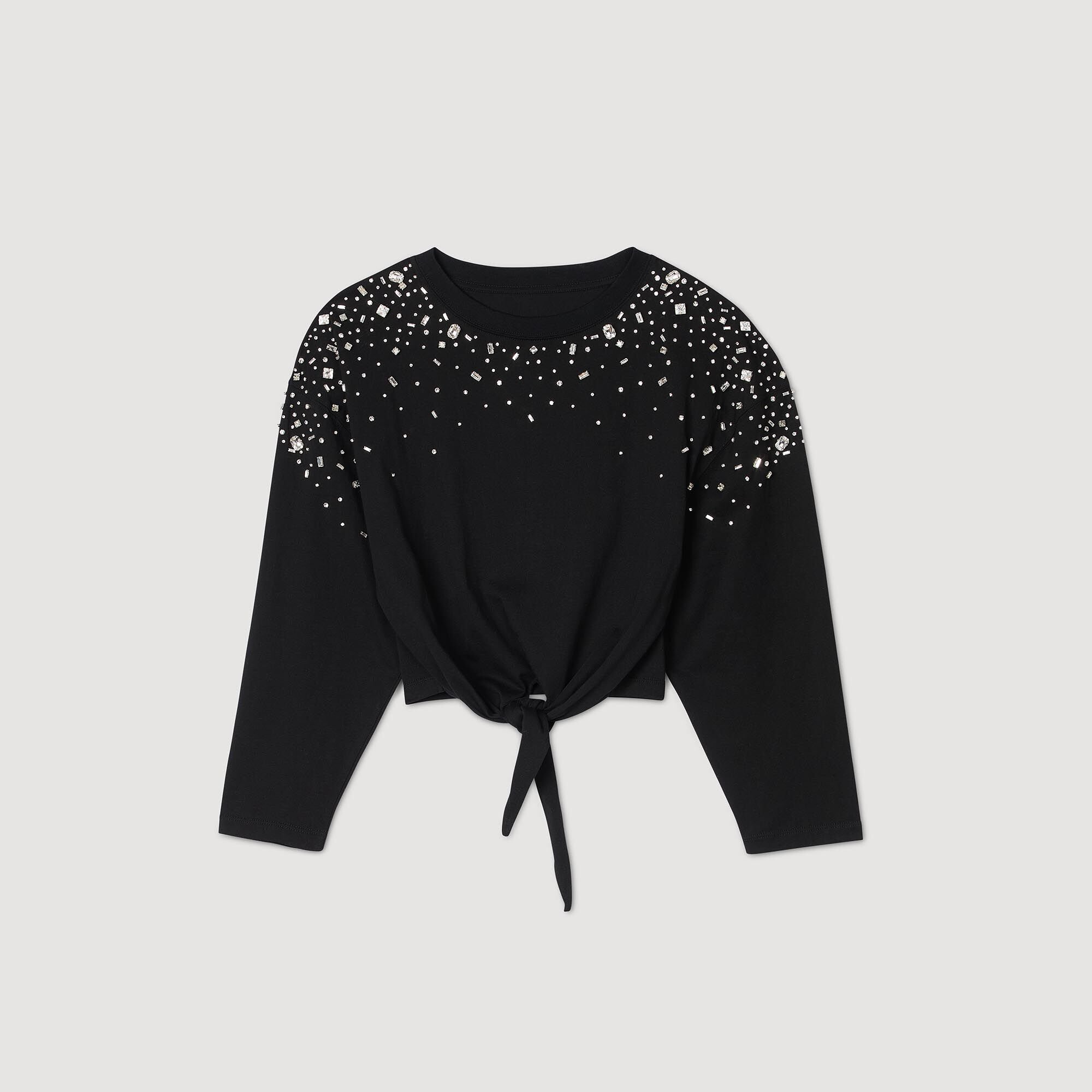 Rhinestone tie-front T-shirt