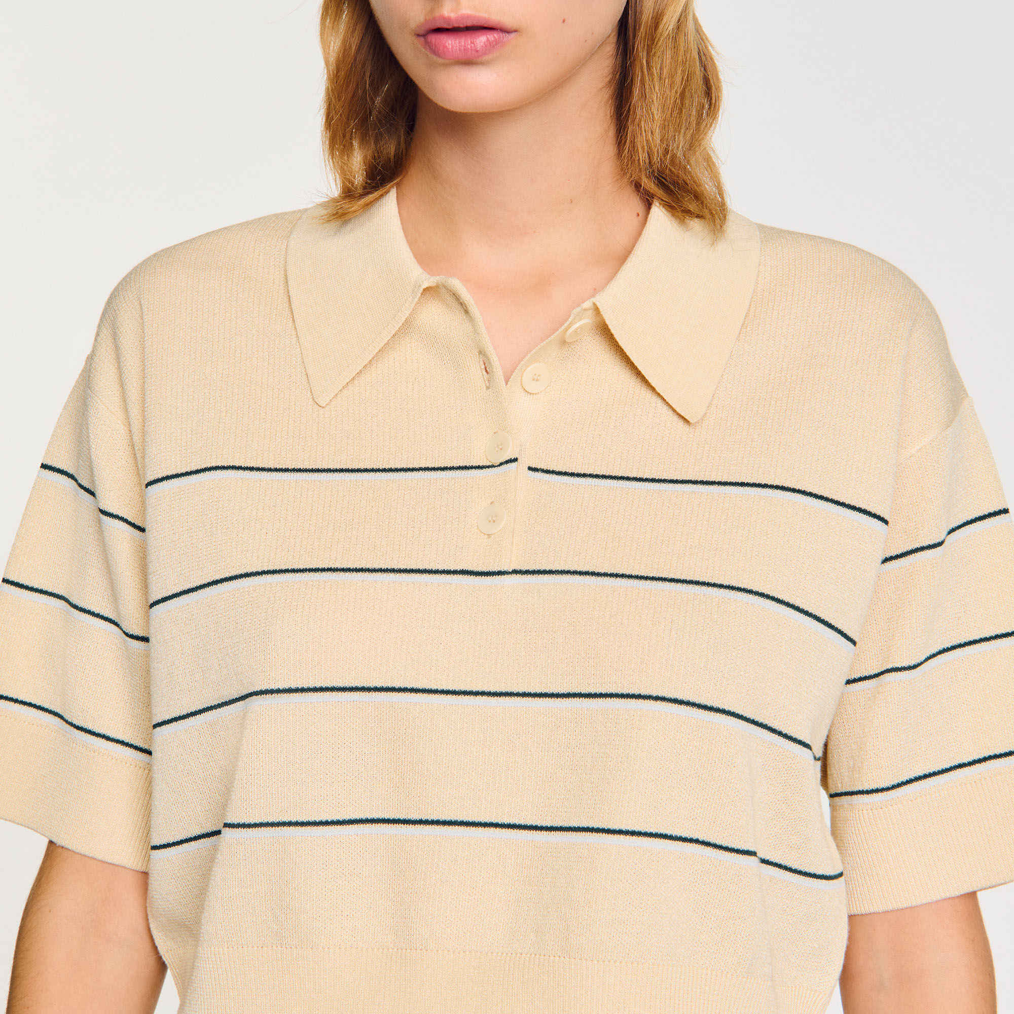 Cropped striped knitted sweater