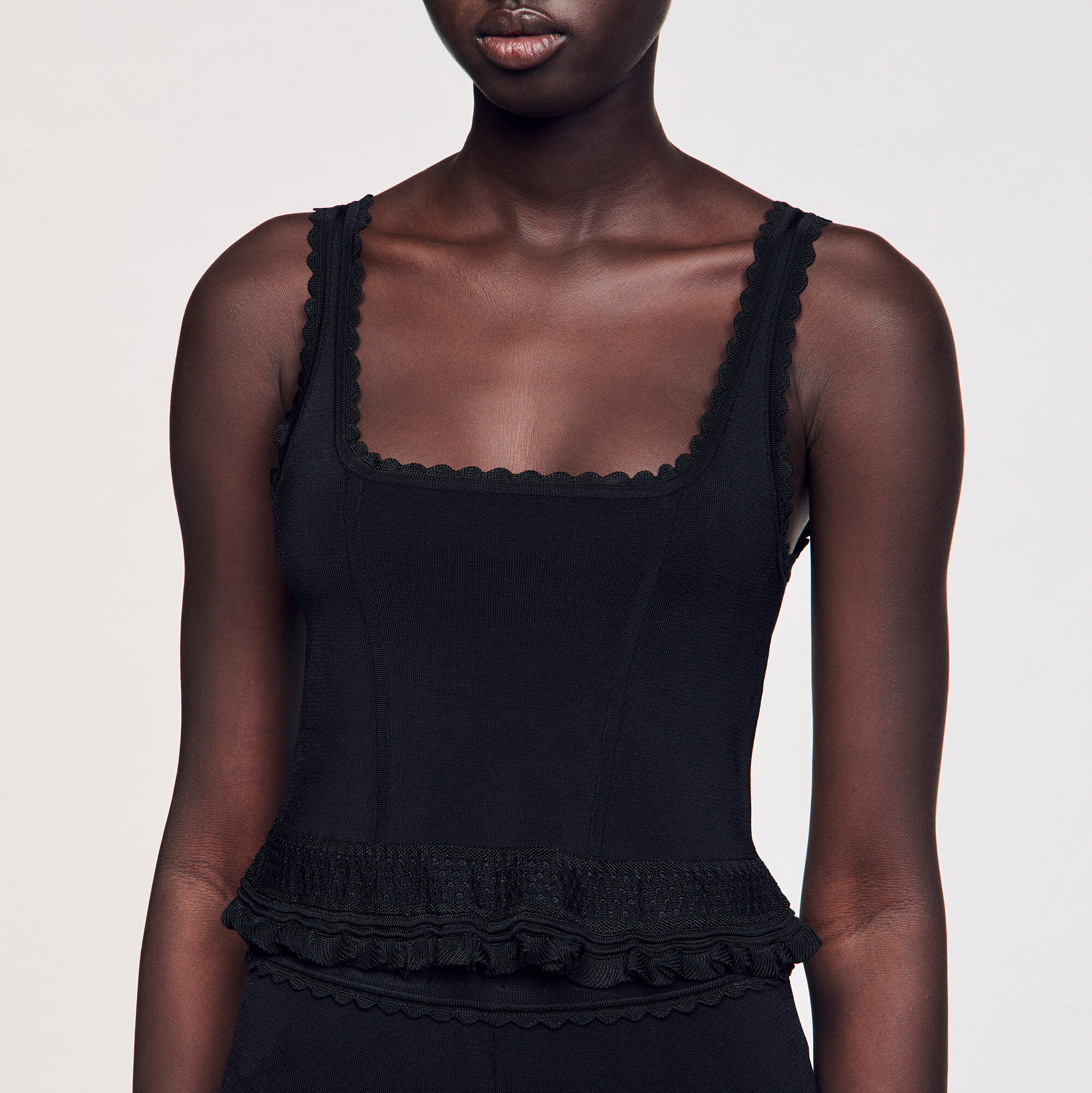 Ruffled top black / gray For Women | Sandro Paris