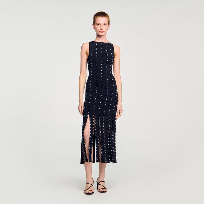Fringed knit midi dress