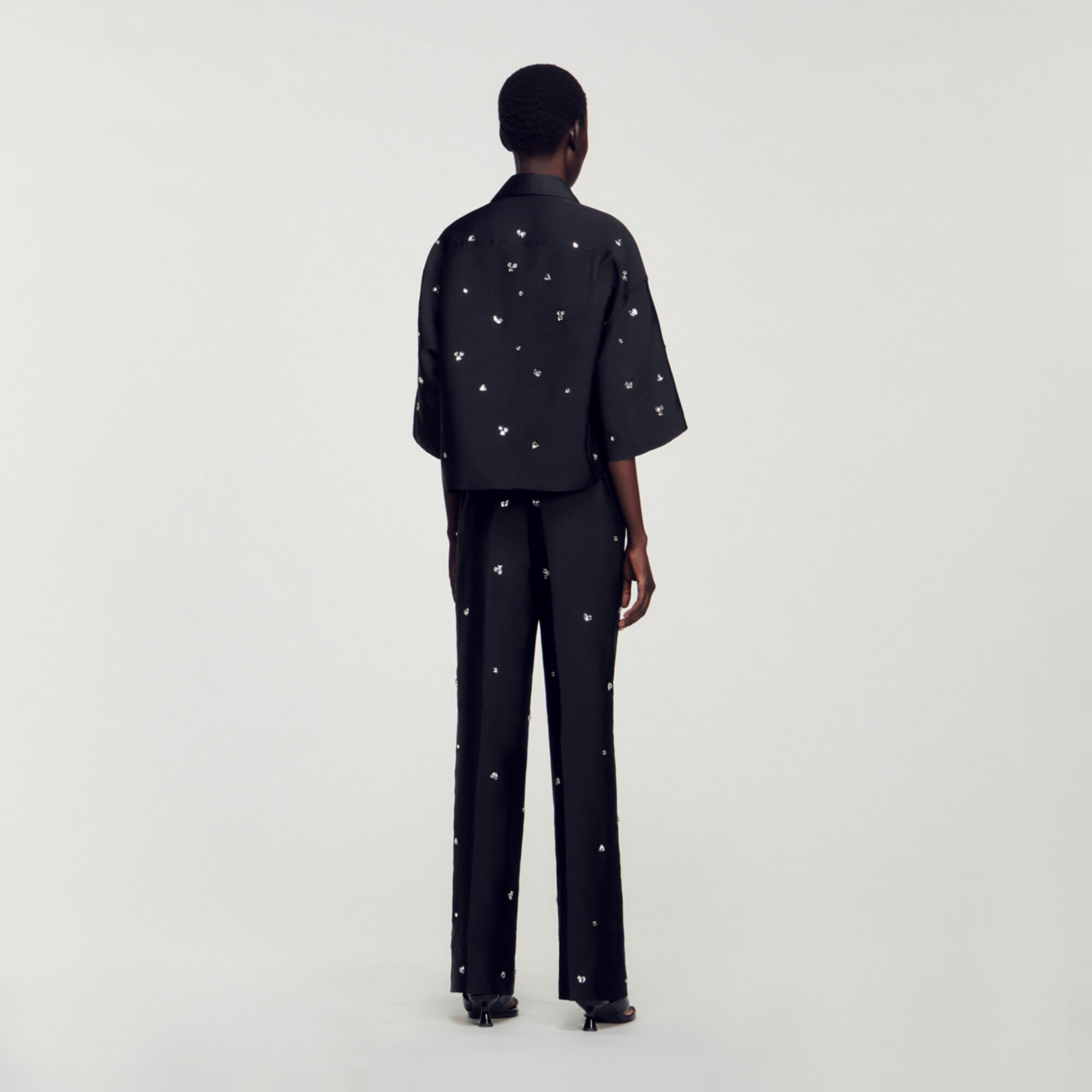 Shirt Embellished With Rhinestones black / gray For Women