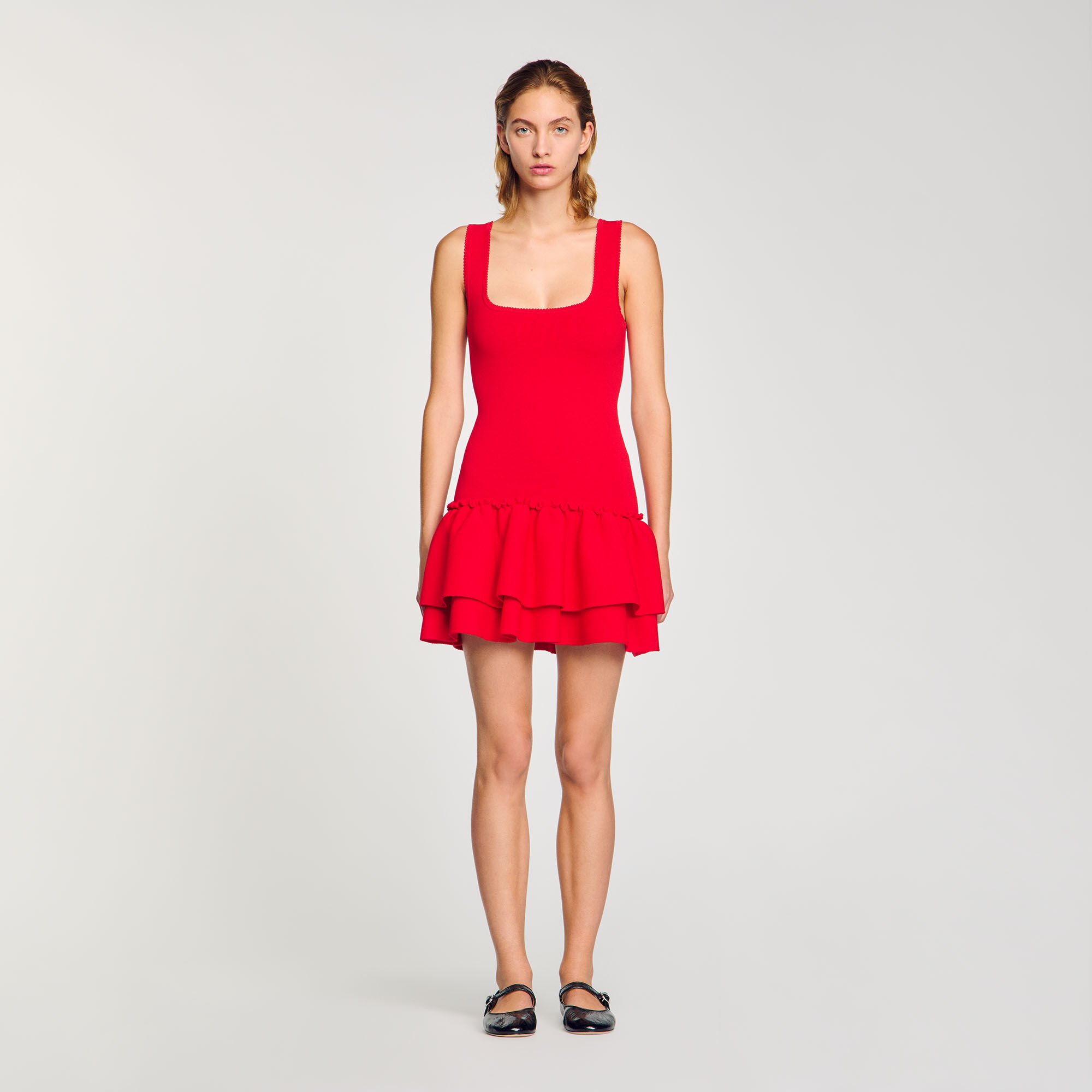 Short knit dress with ruffles