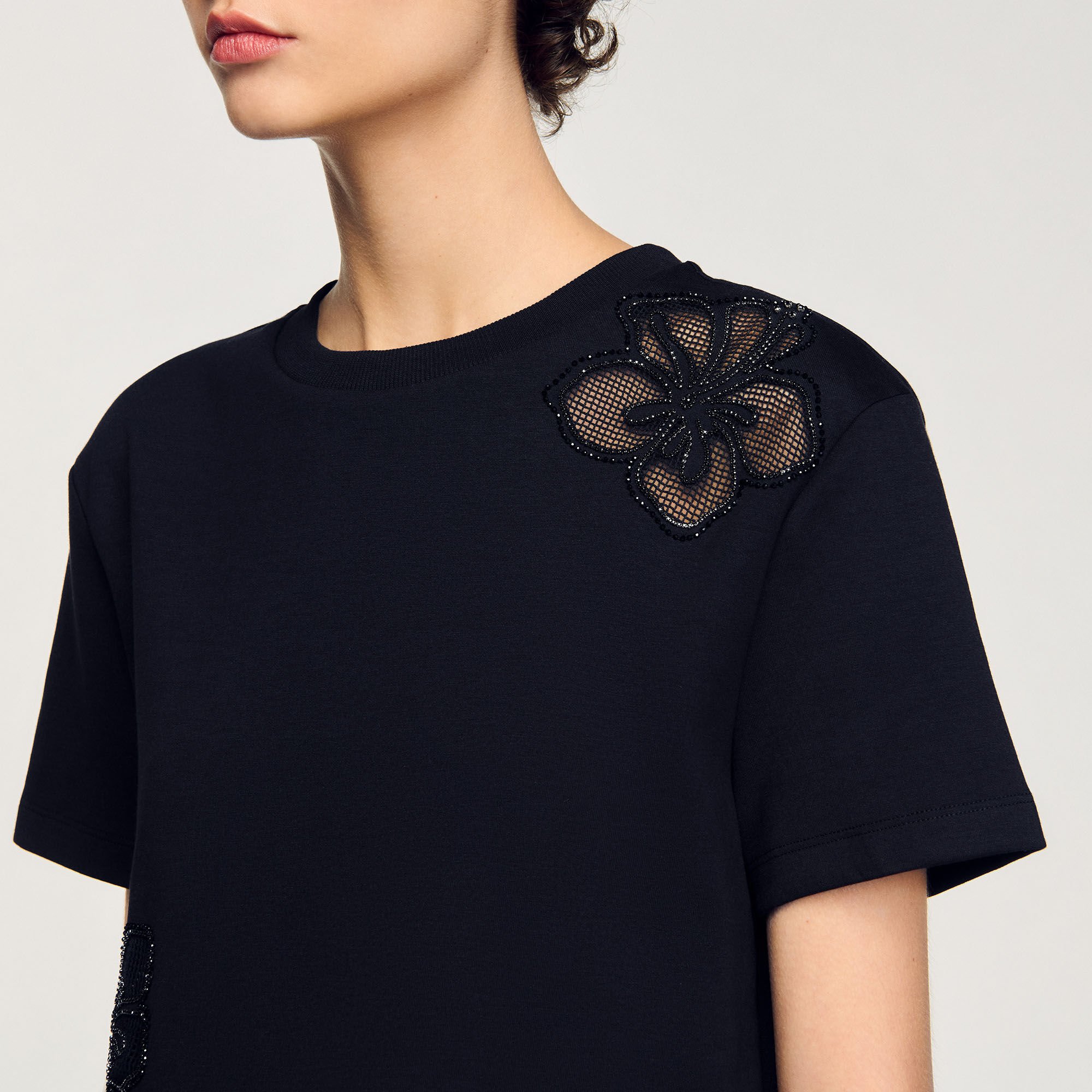 Floral embroidery T-shirt black / gray For Women | Sandro Paris