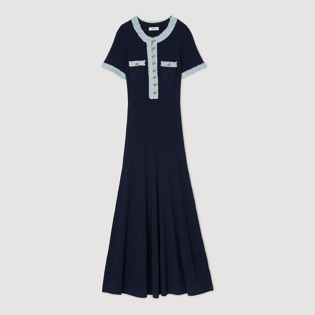 Knit and denim maxi dress