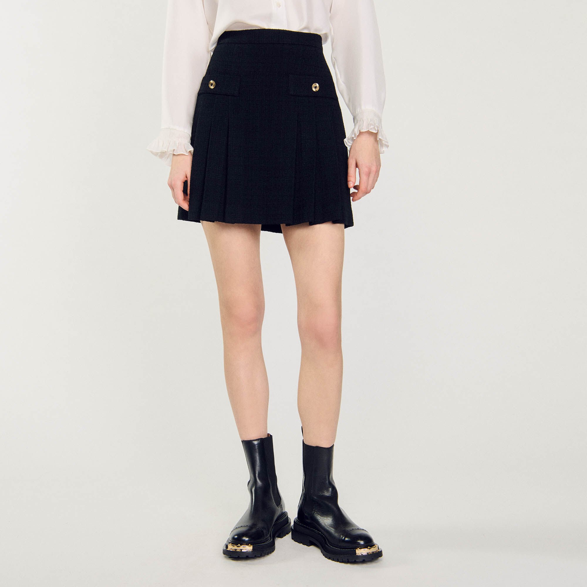 Pleated tweed skirt