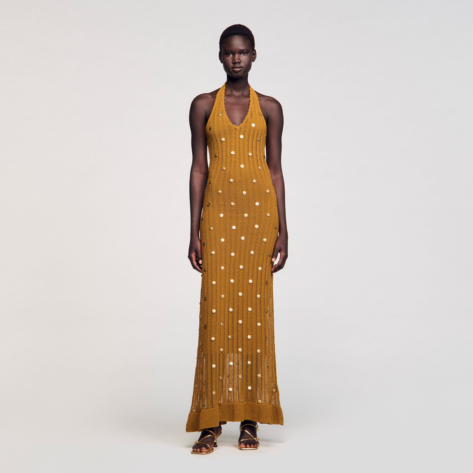 Maxi knit dress with fringes