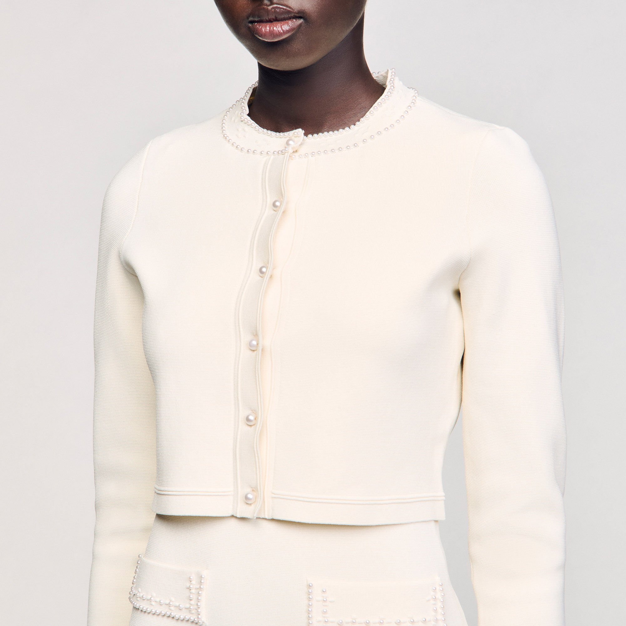 Cropped cardigan with pearl buttons