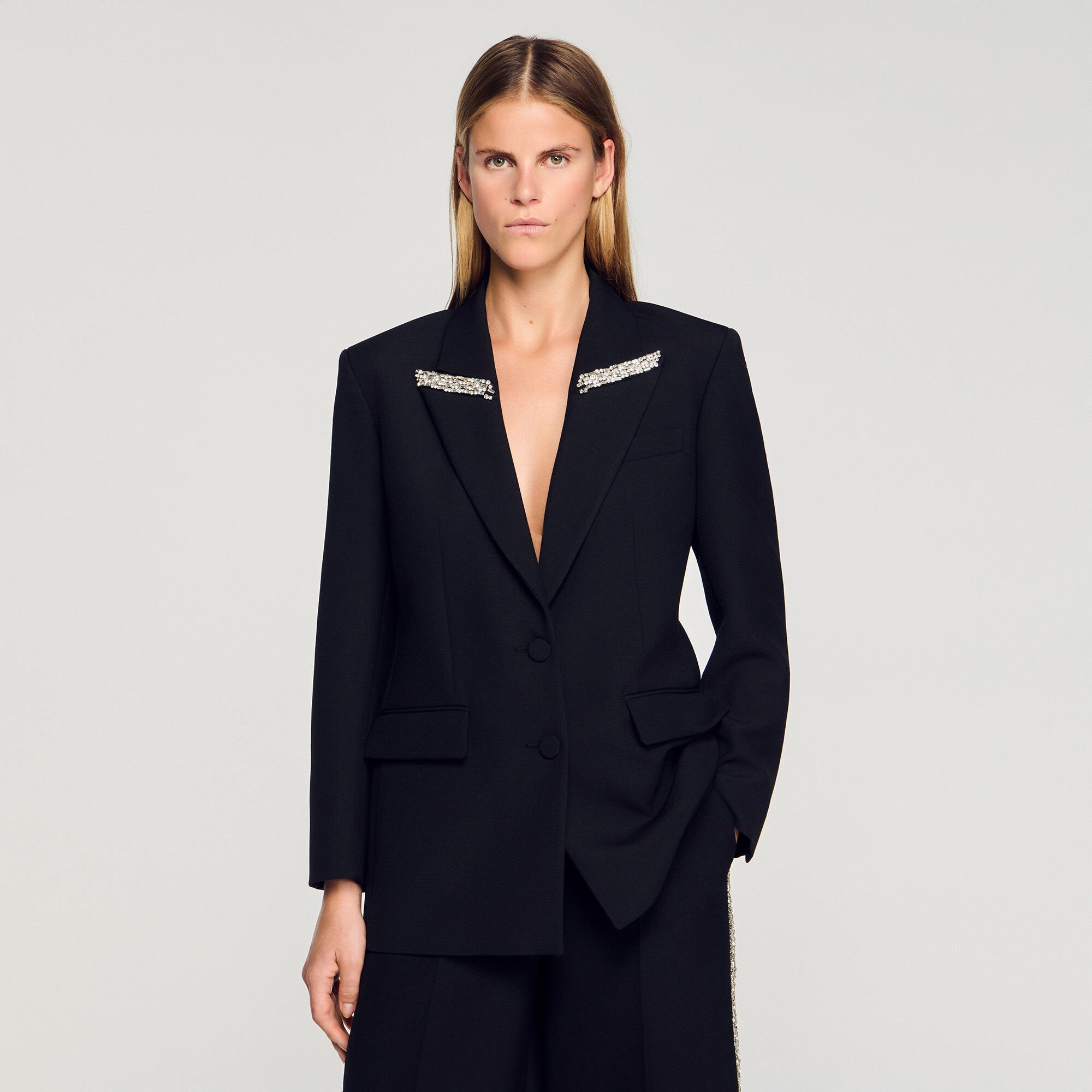 Jacket with rhinestone stripe