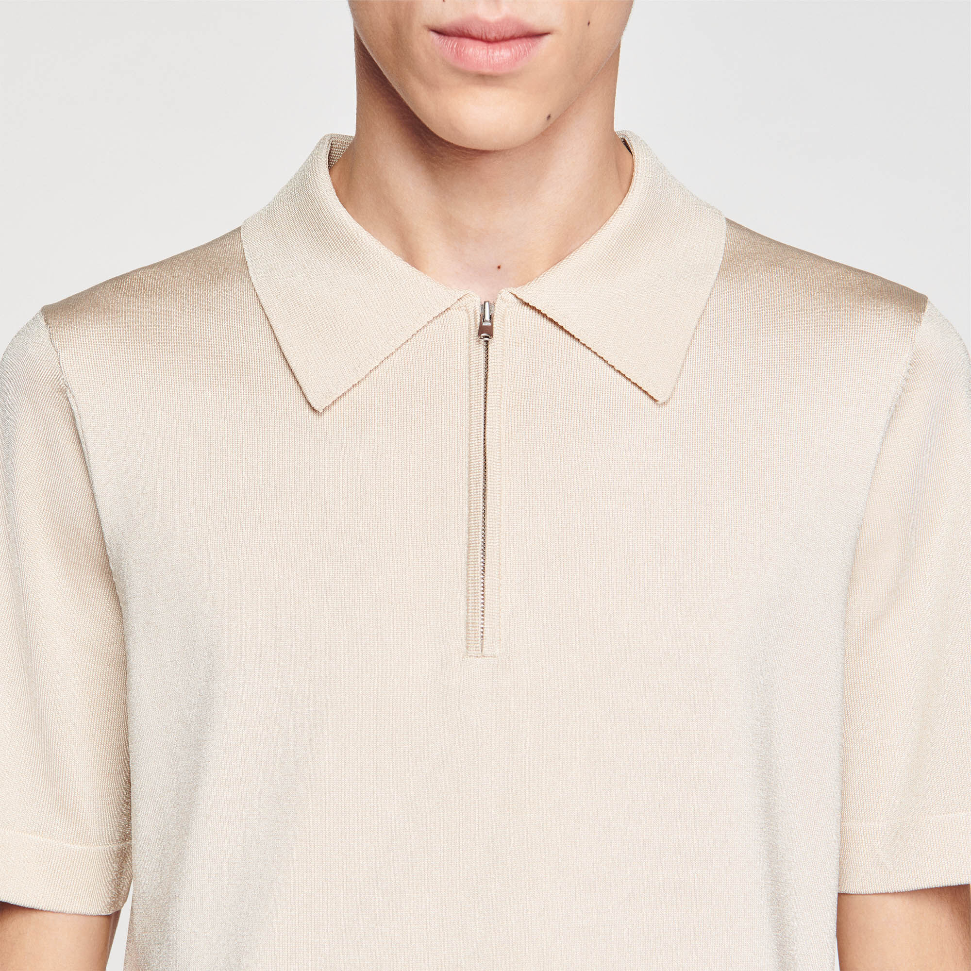 Knitted polo shirt with zip collar