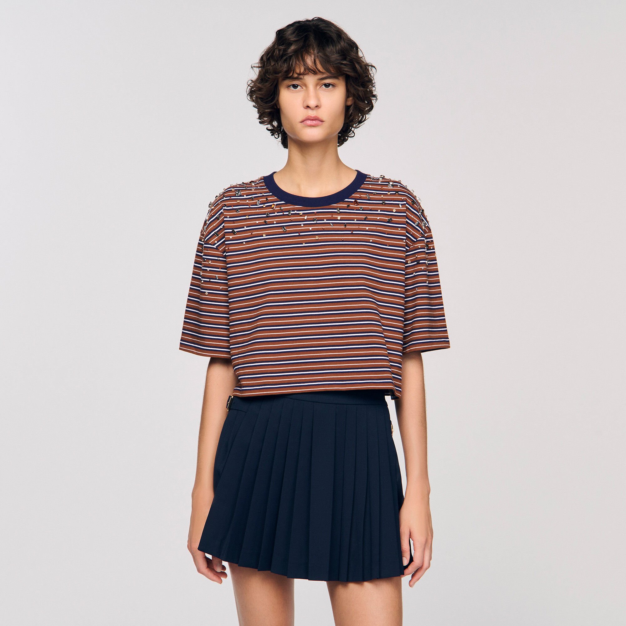 Striped rhinestone T-shirt
