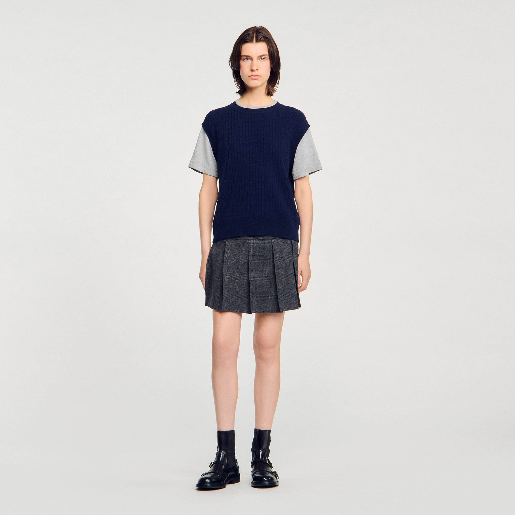 Dual-material knit sweater