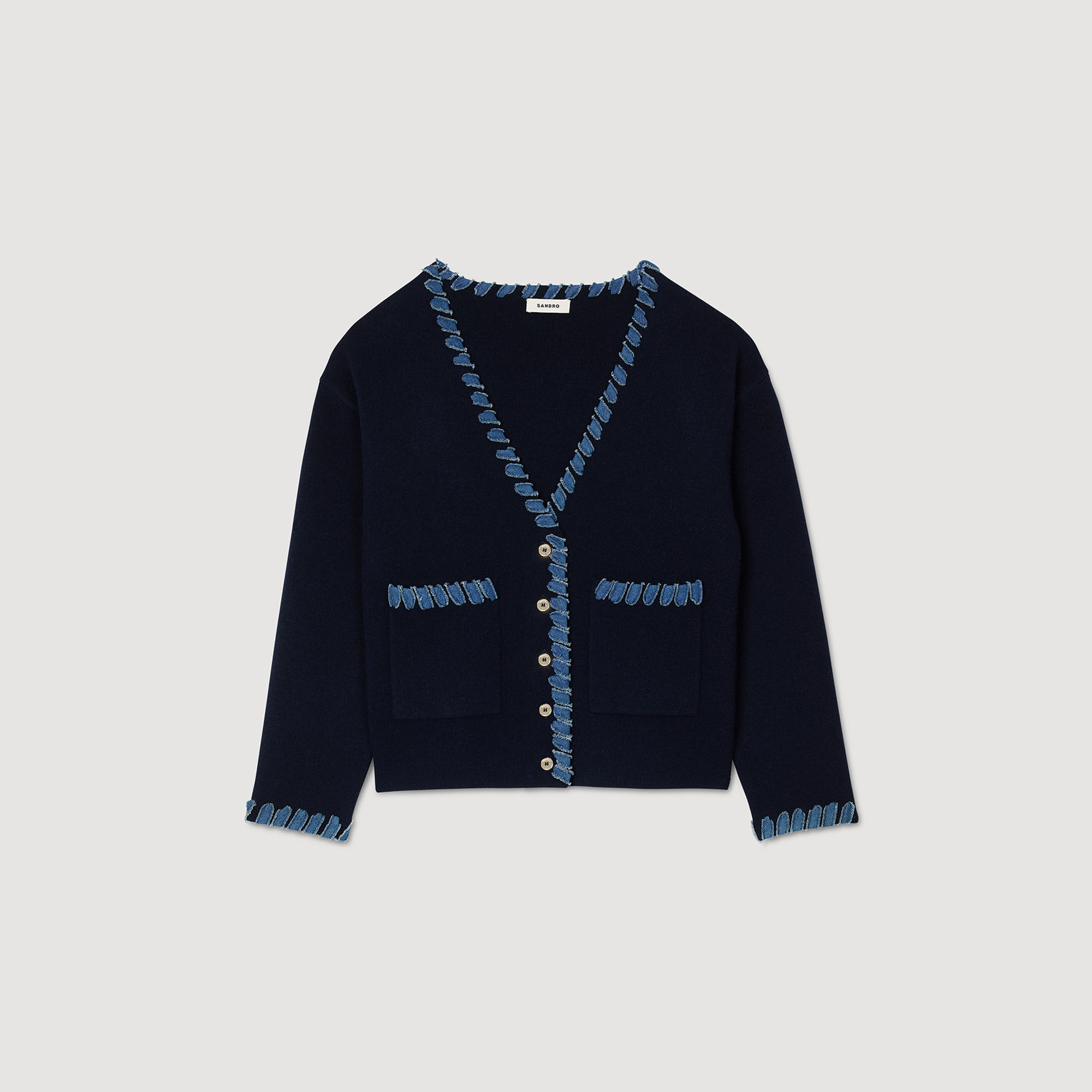 Cardigan with denim details blue For Women | Sandro Paris