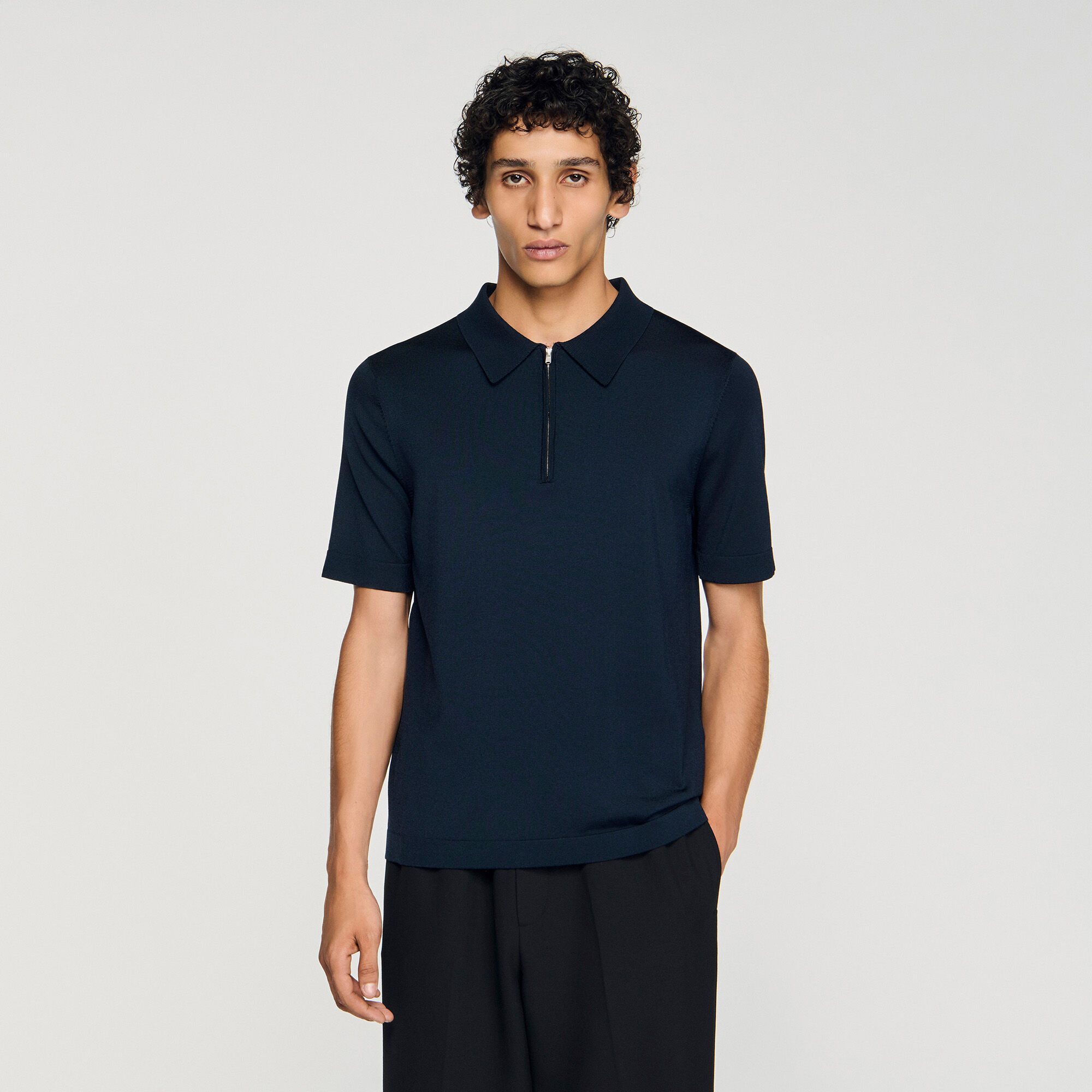 Knitted polo with zip collar