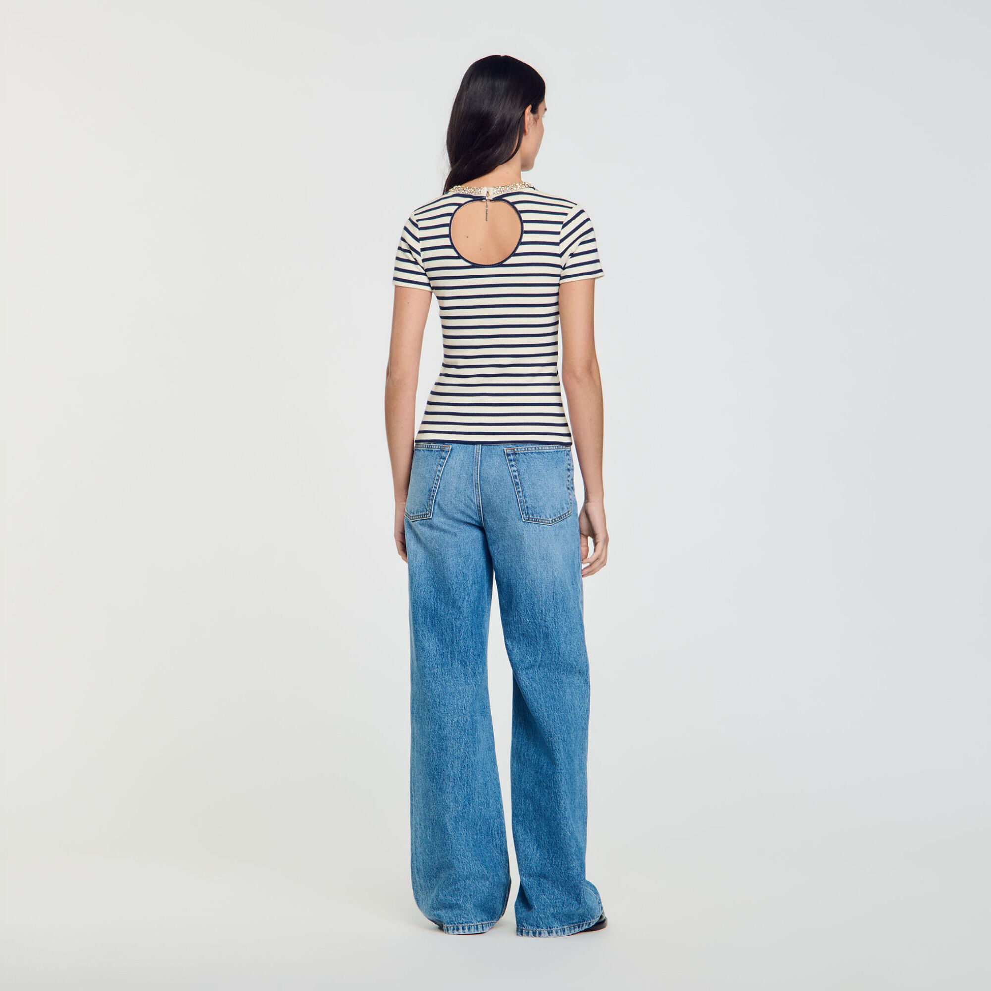 Stripy rhinestone T-shirt