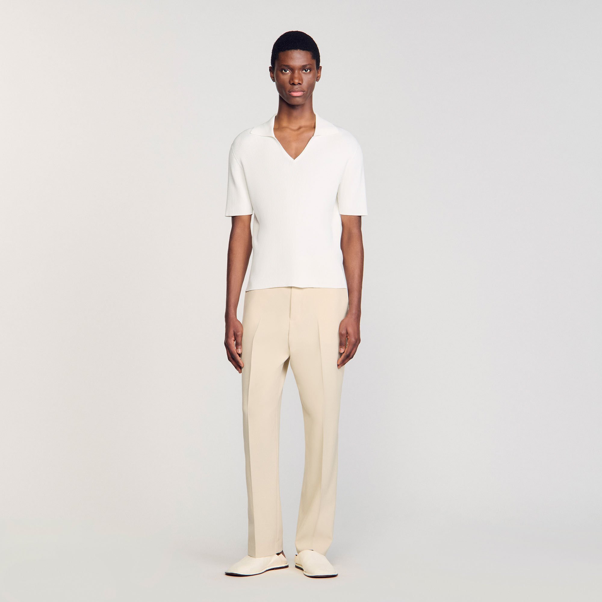 Rib knit polo shirt
