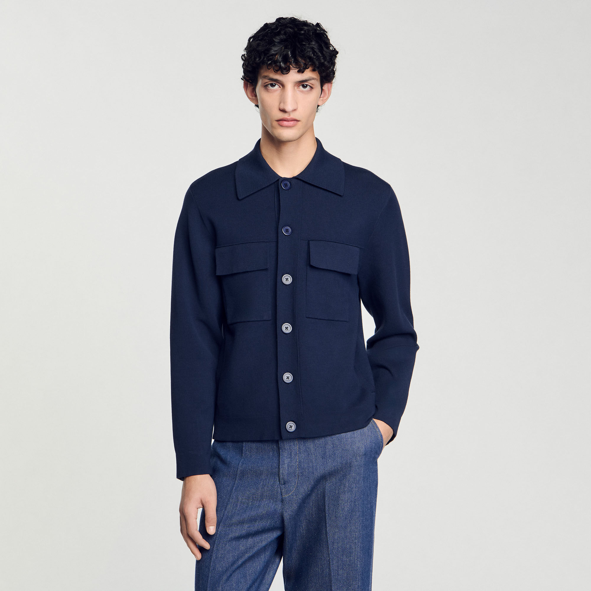 sandro paris  ウールニット　ジャケット Knit jacket blue for Men | Sandro Paris