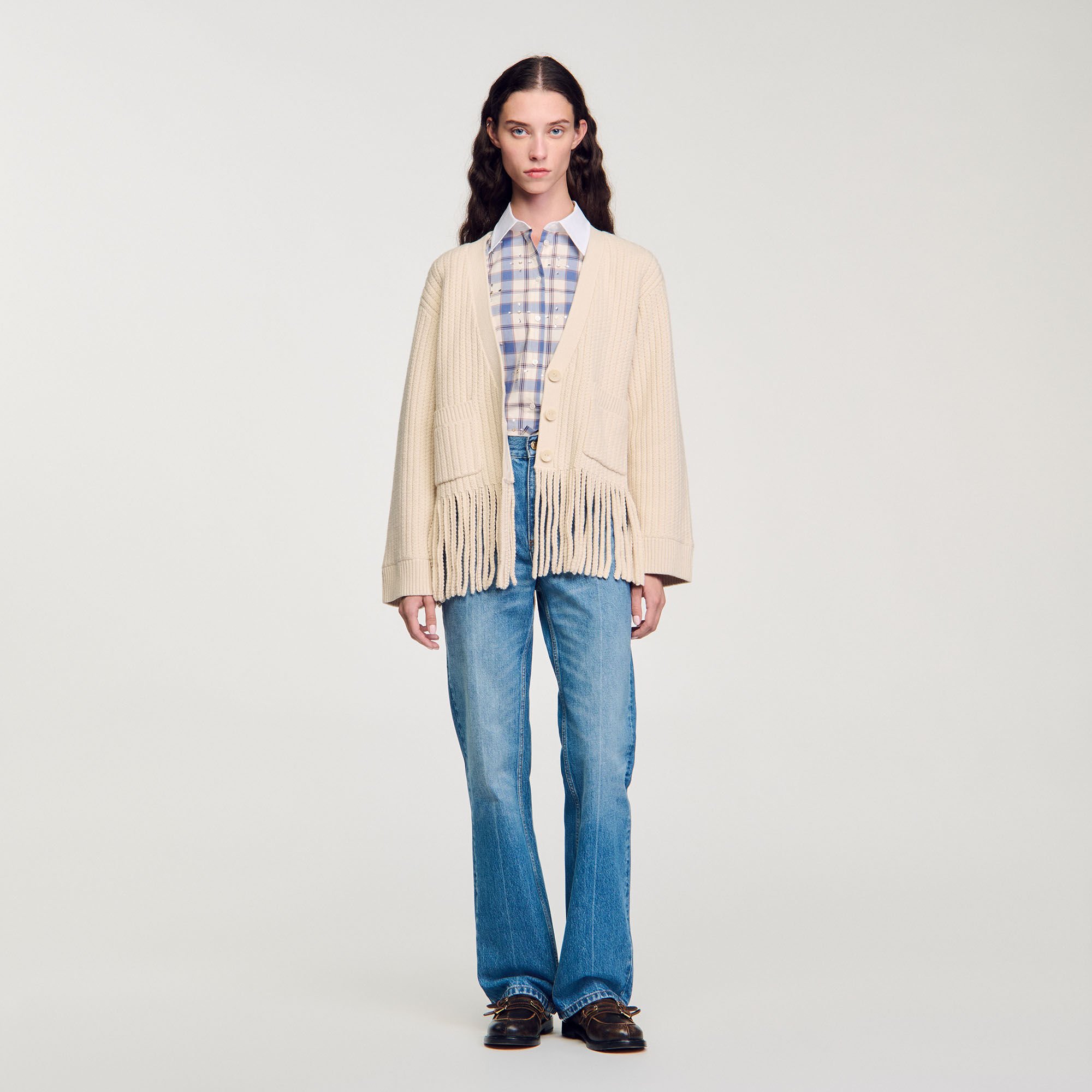 Fringed knit cardigan