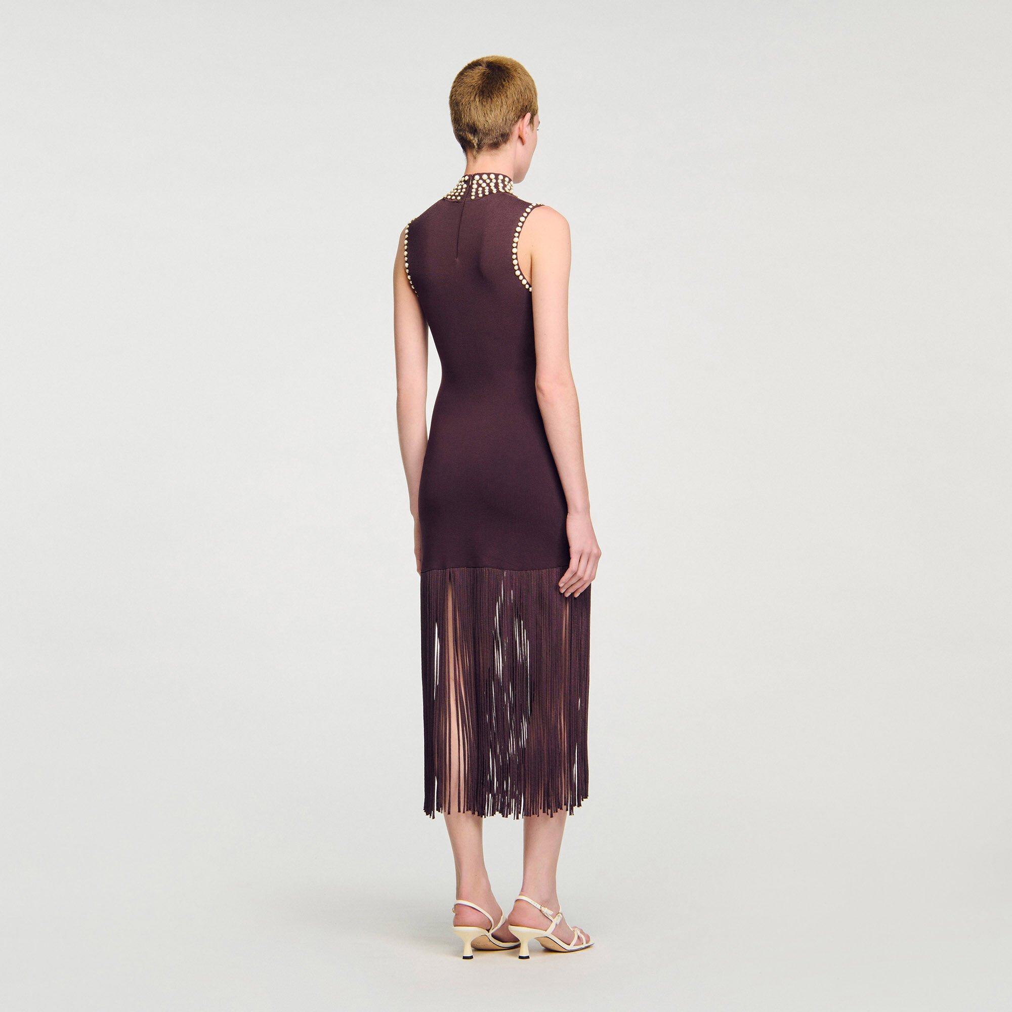 Fringed knit midi dress