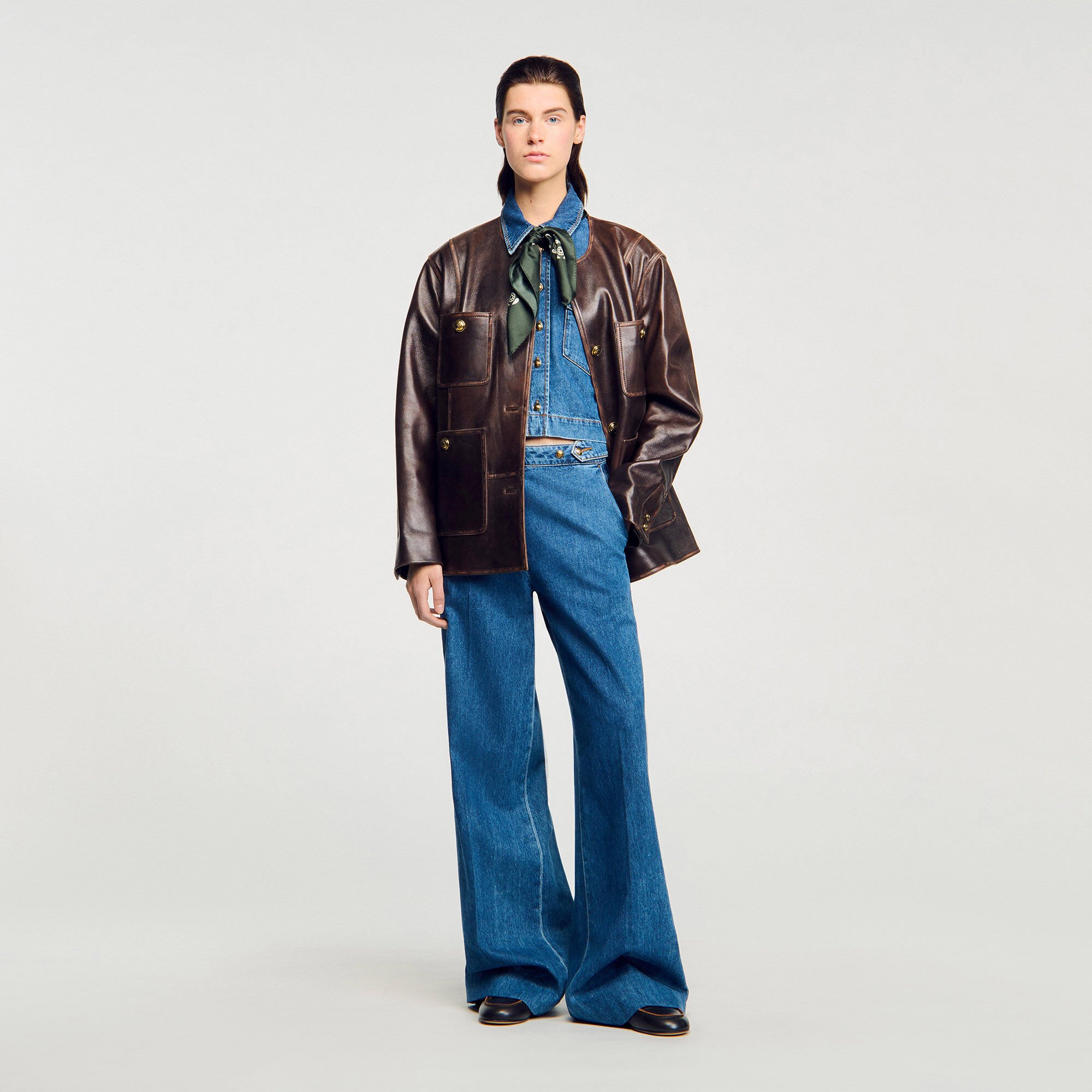 Cropped denim shirt