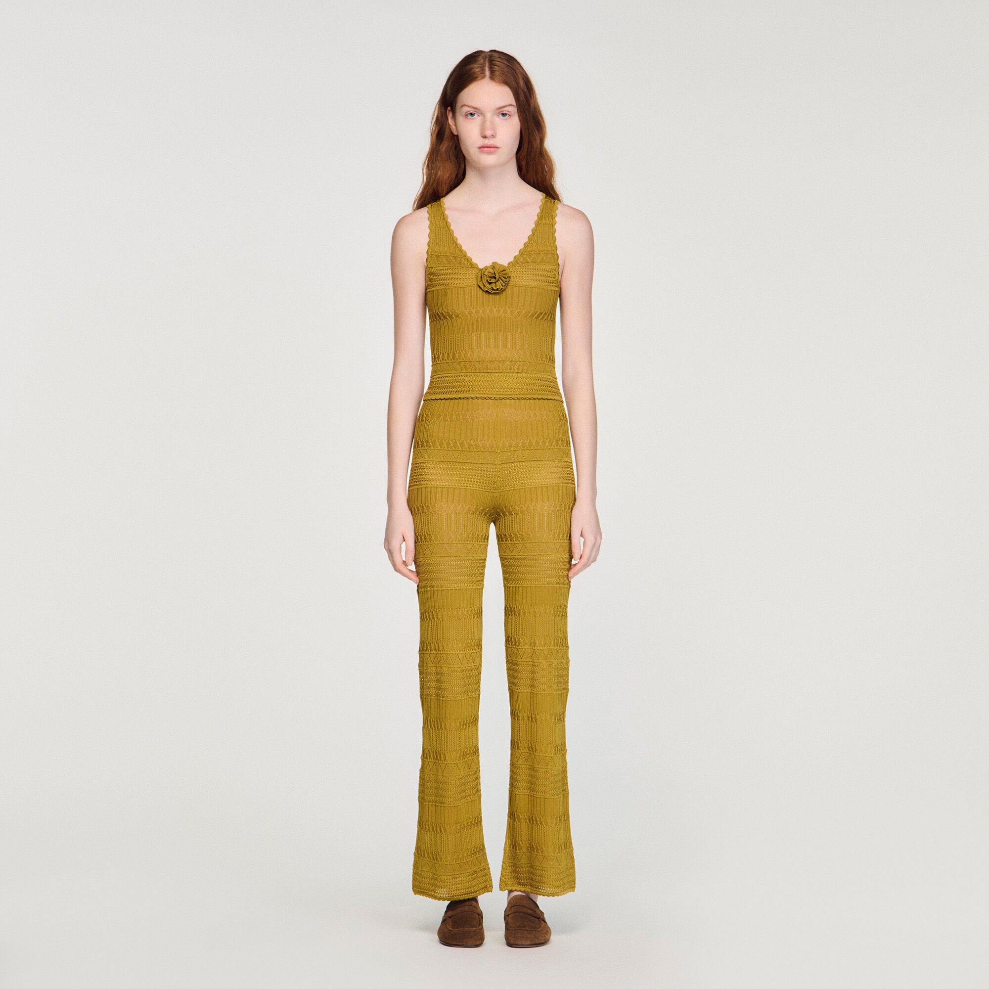 Floral pointelle knit top