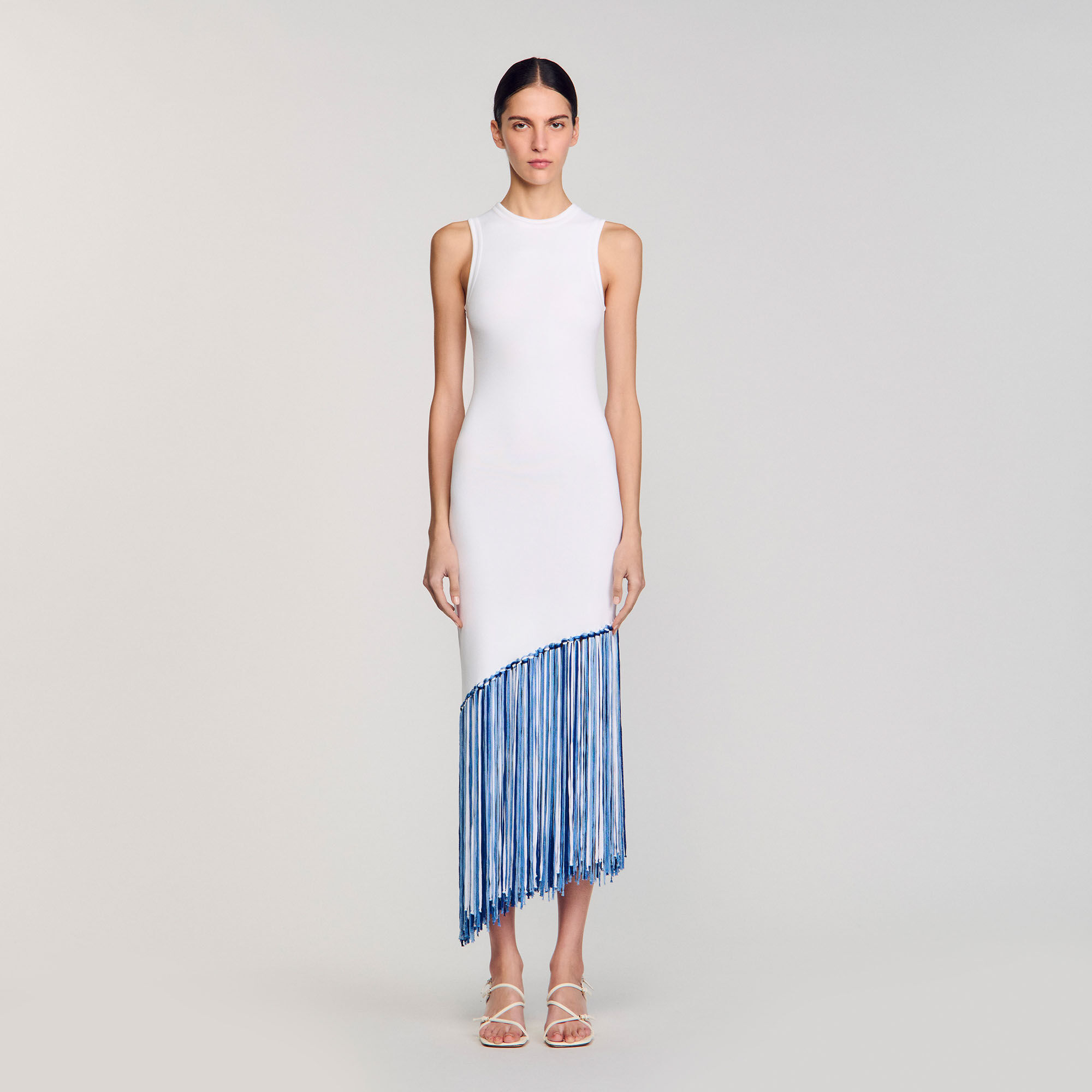 関税・送料込み!【国内発送】SANDRO Fringed Maxi ワンピース Fringed maxi dress white / beige For Women | Sandro Paris
