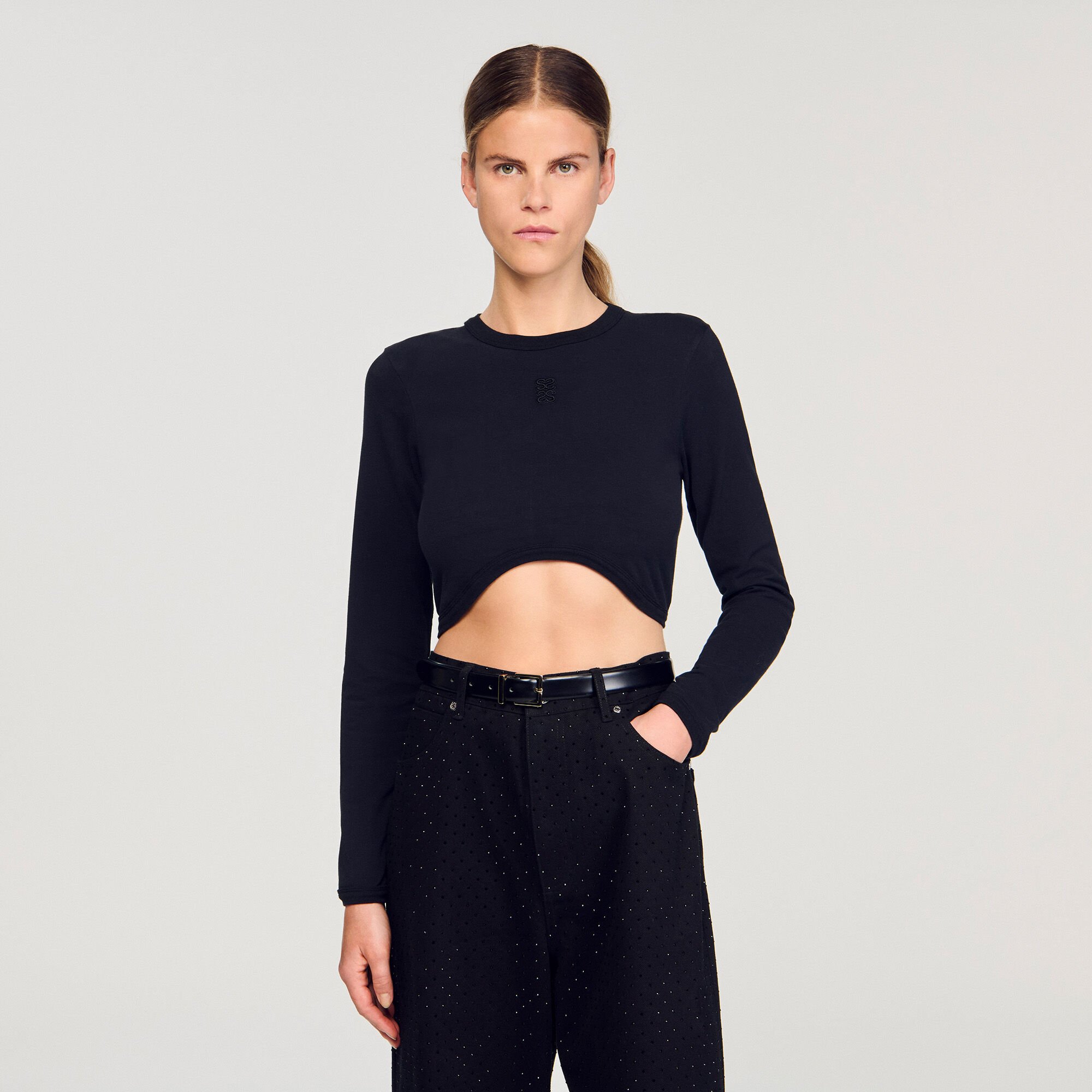 Cropped embroidered T-shirt