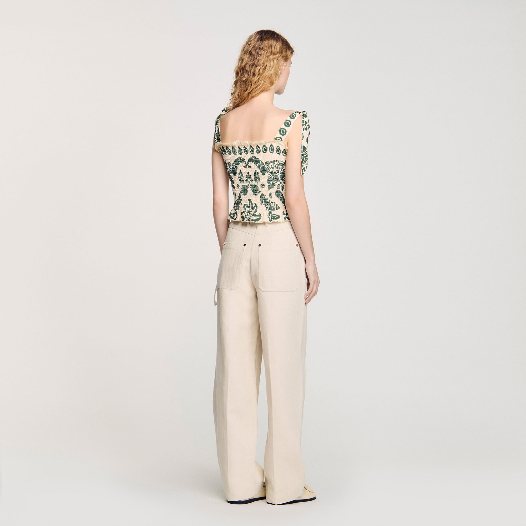 Floral motif smocked top
