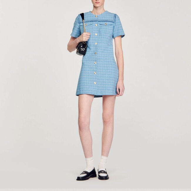 Short Buttoned Tweed Dress